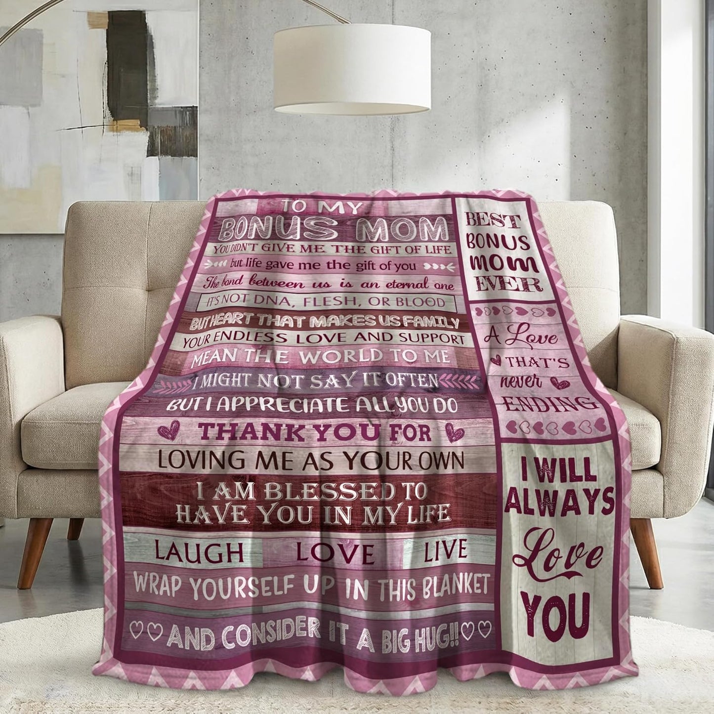 Bonus Mom, Bonus Mom Blanket 50" x 60", Soft Cozy Throw Blanket, Birthday from Stepdaughter Stepson