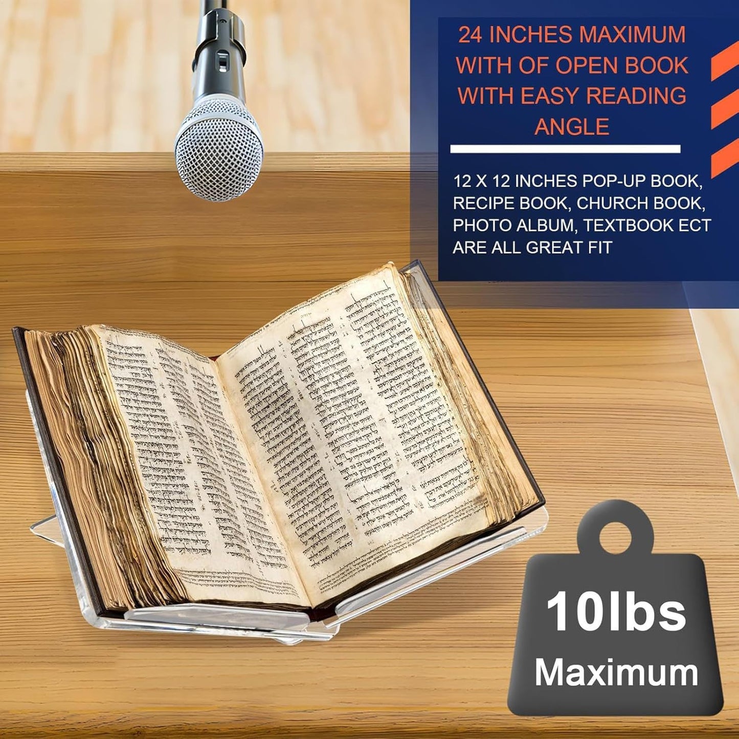 Clear Acrylic Stand, 12x7cm Book Holder for Reading Support, Heavy Textbook Display, Cookbook Shelf, Tablet Resting, Office Document Organization