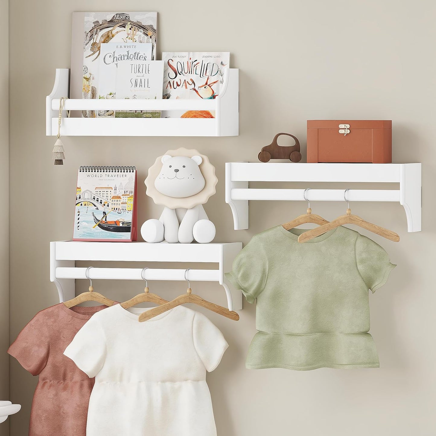UTEX Floating Nursery Book Shelves Set of 3, Baby Hanging Bookshelves for Wall Decor and Storage, Wall Mounted Book Shelf for Kids Room, Nursery, Playroom, Bedroom, 16.3 Inch, White, SS24-UTX-K065W