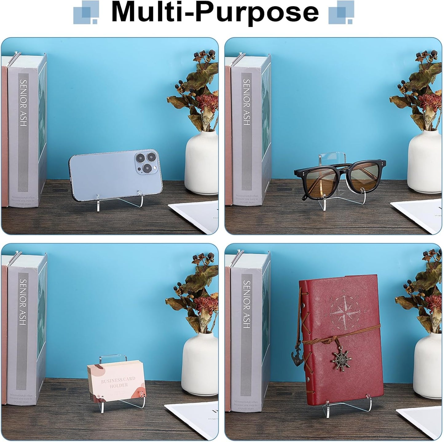 JUXYES 3 Pack Acrylic Wallet Display Holder Stands, Portable Easels Display Stand Clear Plate Display Rack for Boutique, Retail Countertop Acrylic Display Stand for Hand Purse, Wallet, Photos, Book