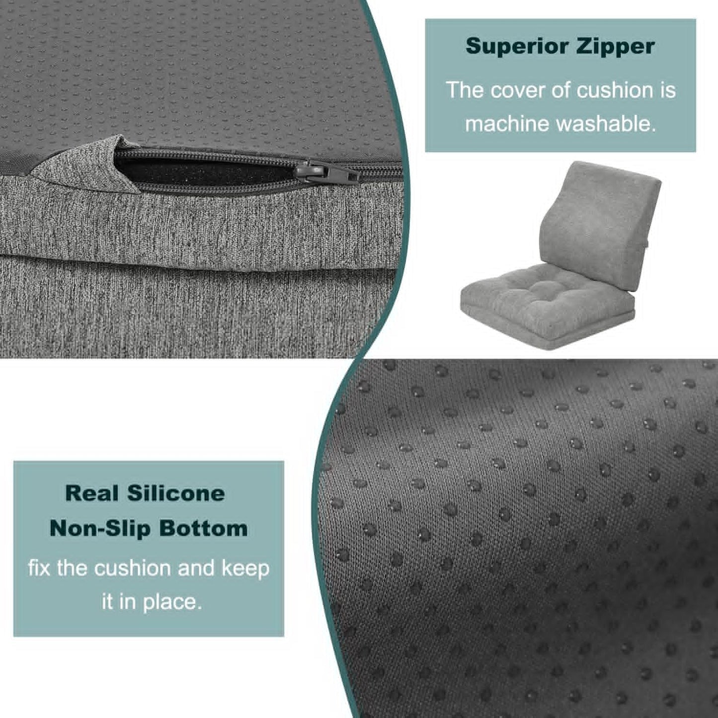 baibu Memory Foam Small Recliner Cushions with Lumbar Support Pillow Set, 18x16x4 Inch Dual-Layer Design Non-Slip Recliner Seat Cushion & Back Support Pillow for Reduce Hip & Lumbar Pain, Grey