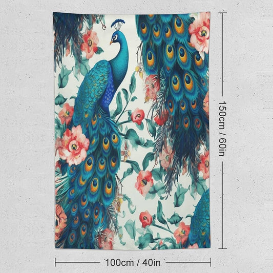 FodPand Beautiful Peacock Flowers Tapestry Anti-fading Wall Tapestry with Installation Kit Backdrop Banner Multipurpose Aesthetic Tapestries Boho Wall Art Hanging Decorative Blanket 40"x60"