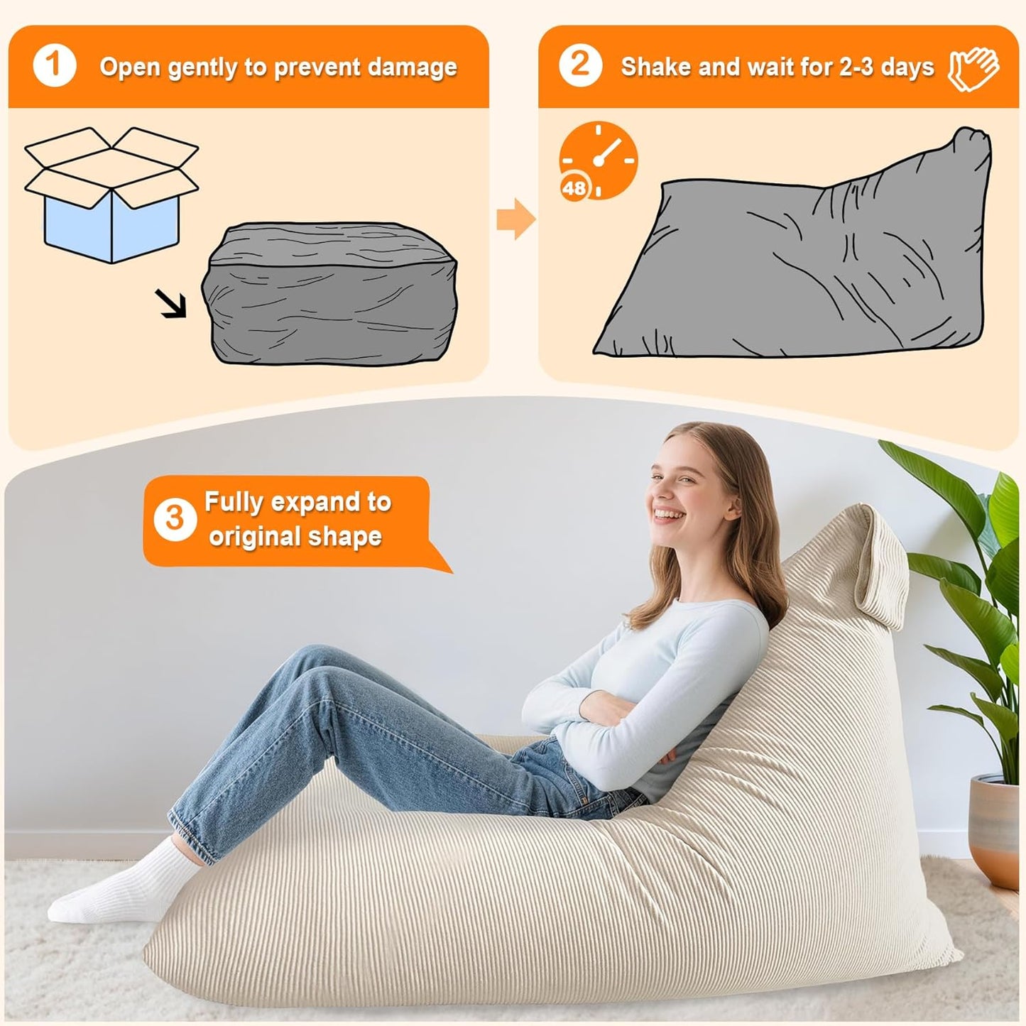 Lukeight Bean Bag Lounger Chair with Memory Foam for Kids Teens Adults, Bean Bag Sofa with Removable Cover, Cozy Beanbag Chair for Living Room, Lazy Sofa for Gaming and Reading, XX-Large