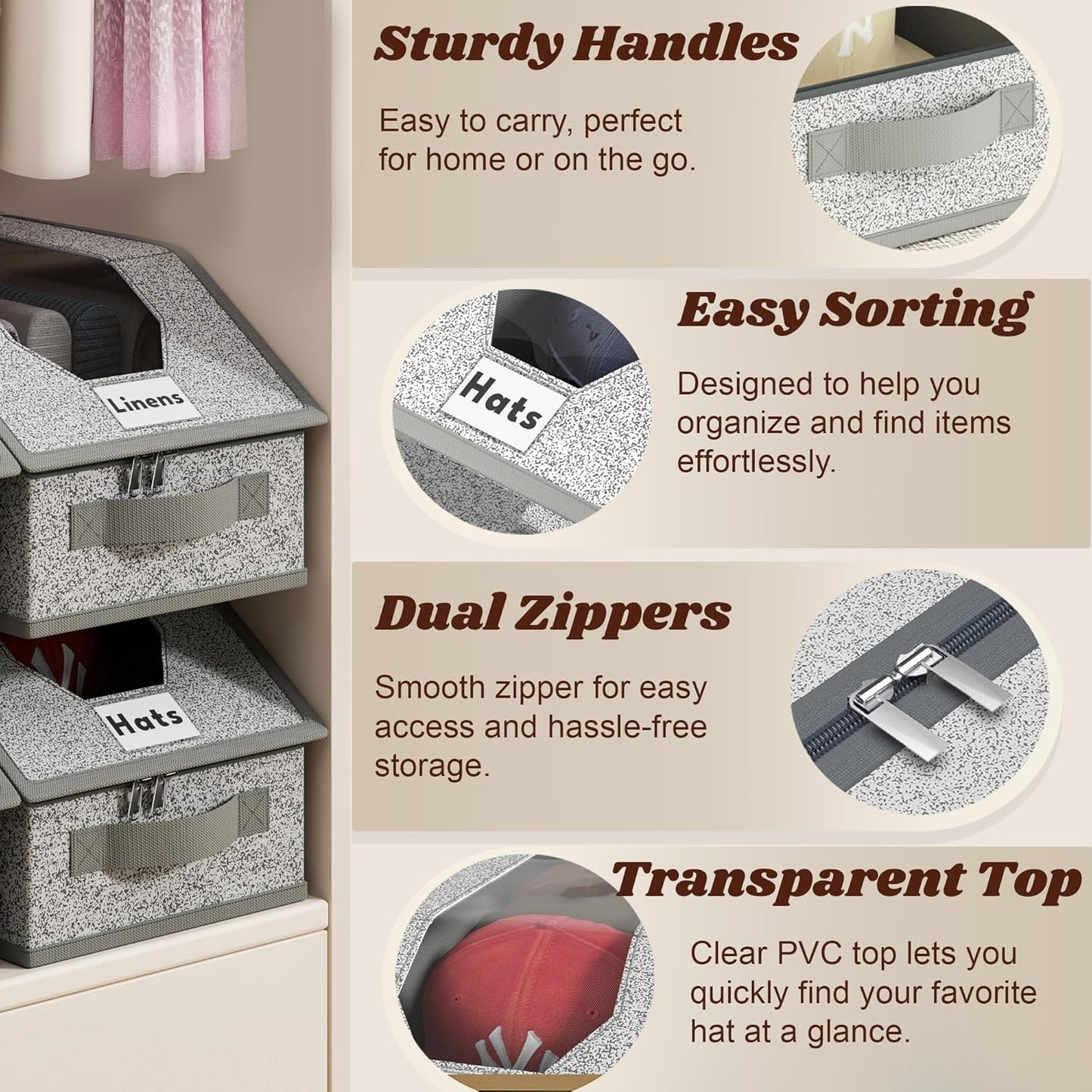2 PCS Stackable Hat Storage for Baseball Caps, Clear Hat Storage Box with Cardboard, Holds up to 24 Caps, Portable Handle Design, for Closet/Shelf Use, Grey