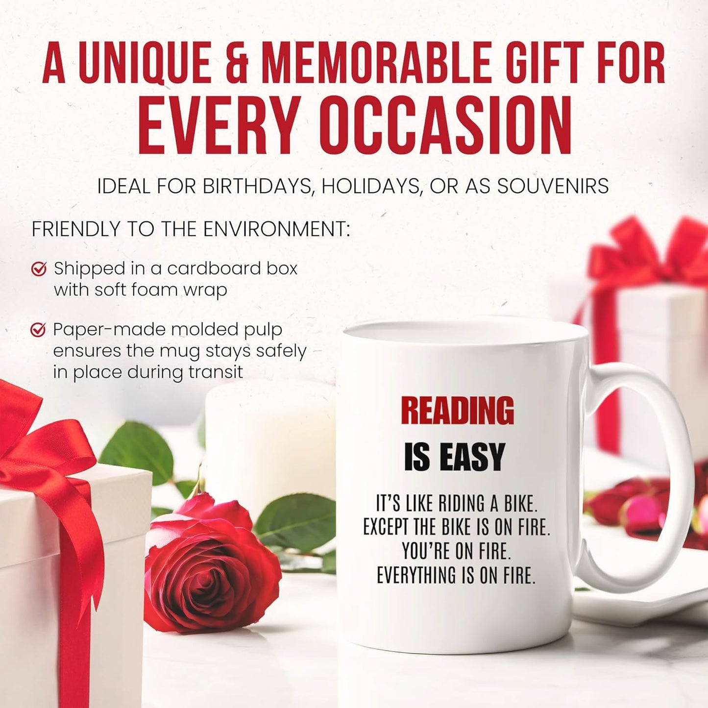 Reading Is Easy Mug - Bookworm Coffee Cup - Literature Lover Funny Gift From Friends - Reader Tea Mugs - Storytelling Cups - 11 Oz Ceramic Gifts For Bibliophiles, Birthday, Him, Her, Christmas, Book