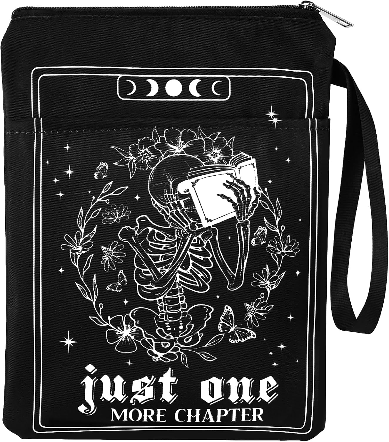 Gothic Skeleton Book Sleeve - Tarot Card Book Sleeves Office Just One More Chapter Skull Waterproof Book Covers with Zipper Pouch Front Pocket Romance Washable Gifts for Books Lover Reader