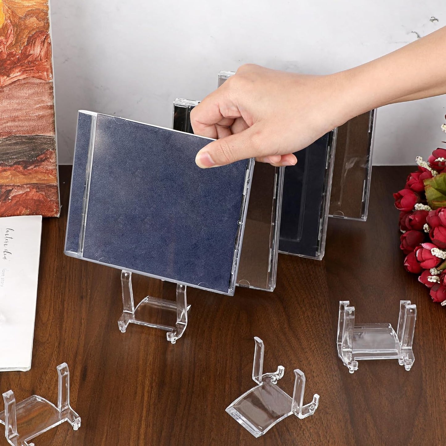 BTSKY 30 PCS Clear Acrylic CD Holders, CD/DVD Display Rack, CD Storage Rack Organizer Stand Acrylic Easel Stand for Display CD, DVD, Album Practical CD Racks for Media Shelf (Not include CD)