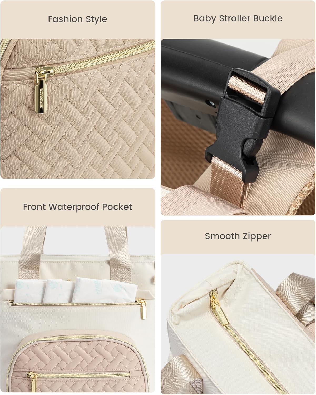 LOVEVOOK Diaper Bag Backpack, Large Capacity Portable Baby Bag with Foldable Diaper Changing Pad, Waterproof Baby Diaper Bags Gift for Mon Dad, Ivory Khaki