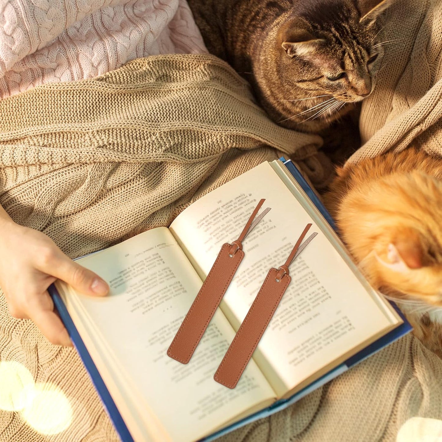 Zonon 10 Pieces Leather Bookmarks Handmade Genuine Leather Page Markers Personalized Bookmarks for Book Reading Bookworm Book Lovers Readers Writers Accessories(Light Tan)
