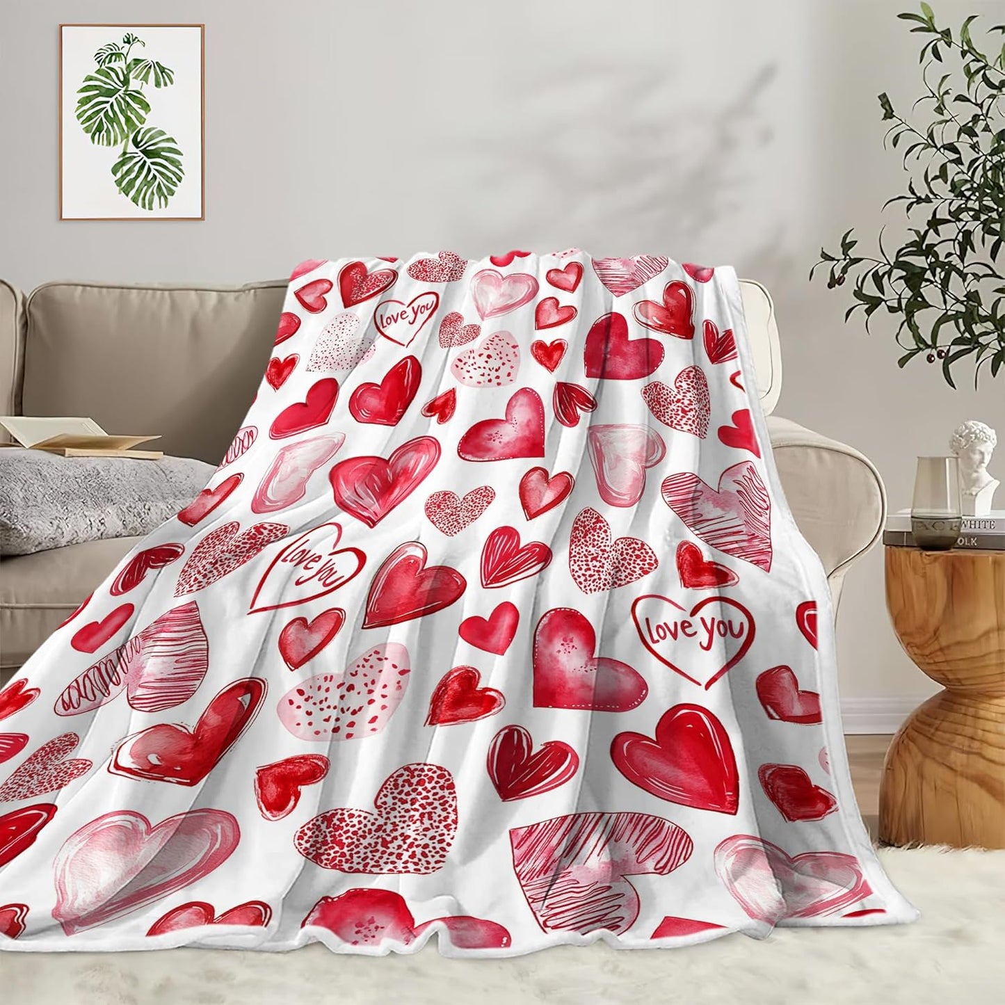 JAWO Valentines Blanket, Pink Heart Blanket Ultra-Soft Cozy Valentines Day Gifts Girlfriend Blankets Boyfriend Wife Birthday, Heart Blanket Throw for Home Living Room Bed Couch Sofa Decor Lover Gifts