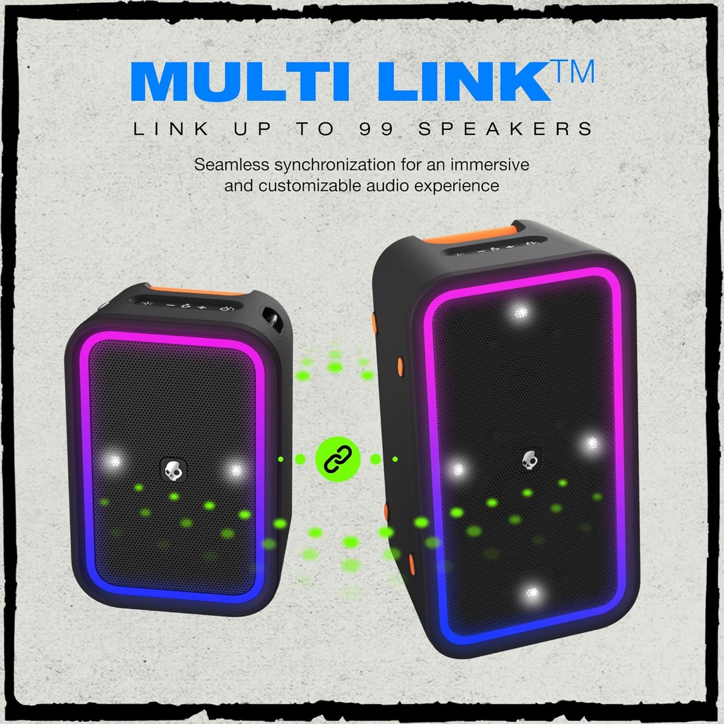 Skullcandy Stomp Bluetooth Speaker – IPX7 Waterproof Wireless Portable Speaker, with LED Lightshow & Strobe Modes, 12 Hour Battery, Multi-Link, & USB-C & USB-A Output Charging
