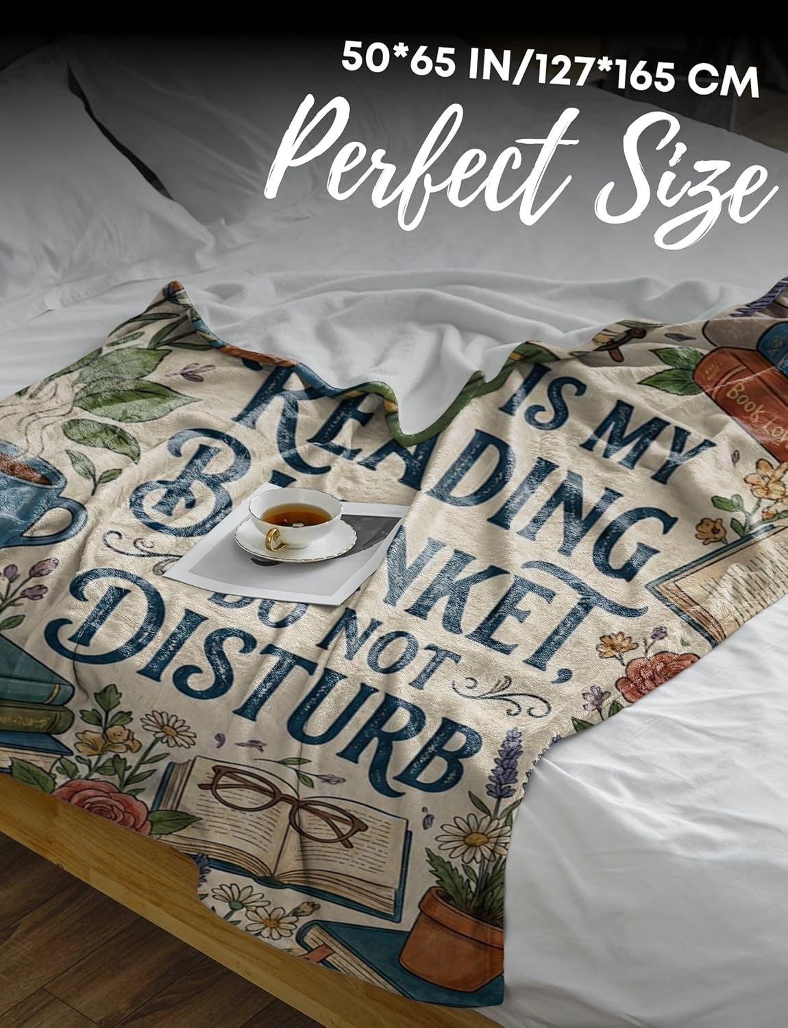 Book Lover Gifts for Women, Bookworm Reading Gift Throw Blanket for Birthday, Christmas, Beige, 50 x 65 Inches