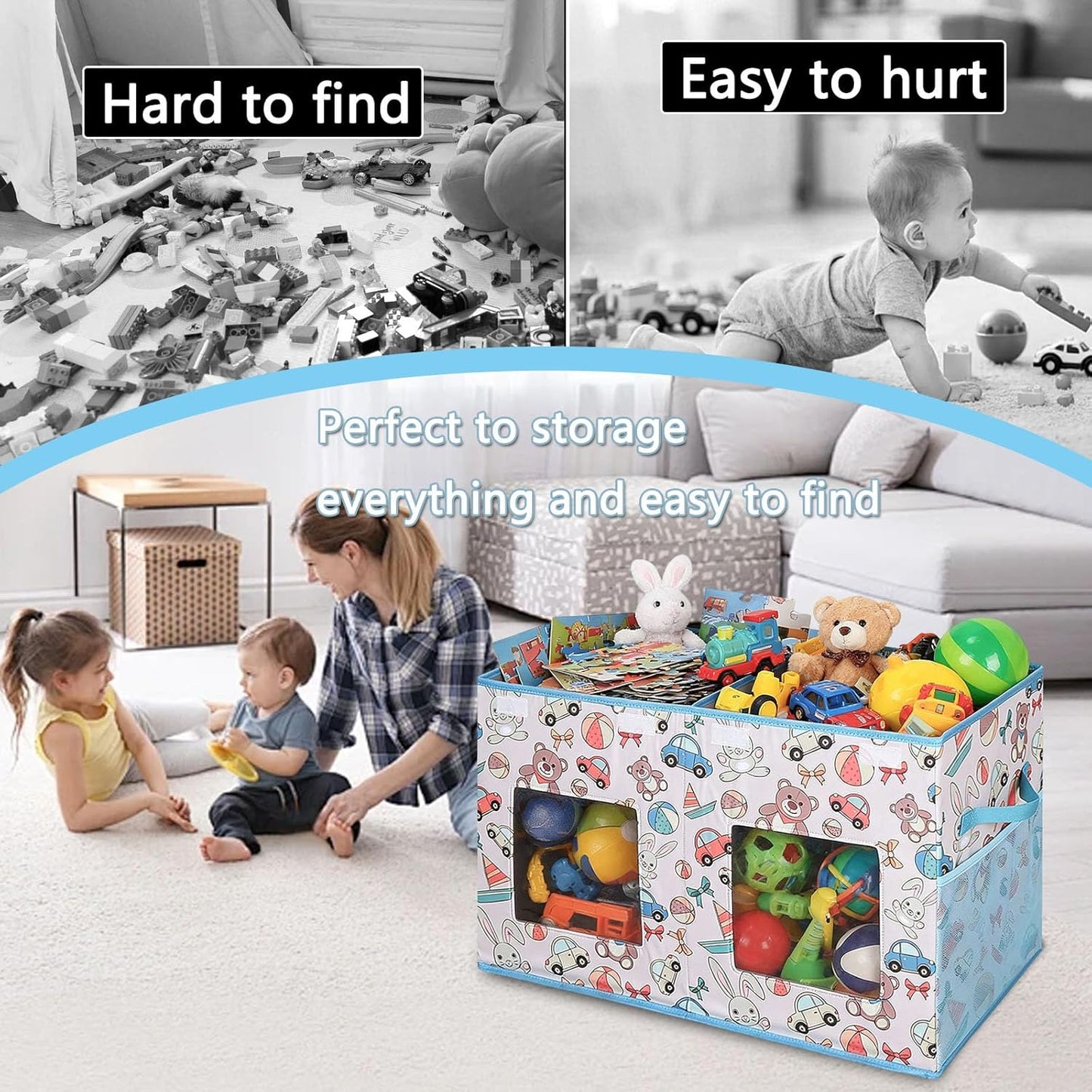Large Stackable Storage Bins with Lids, Collapsible Sturdy Storage Organizer Boxes Bins Baskets, Foldable Closet Organizer Baskets for Home (Light Khaki, M)
