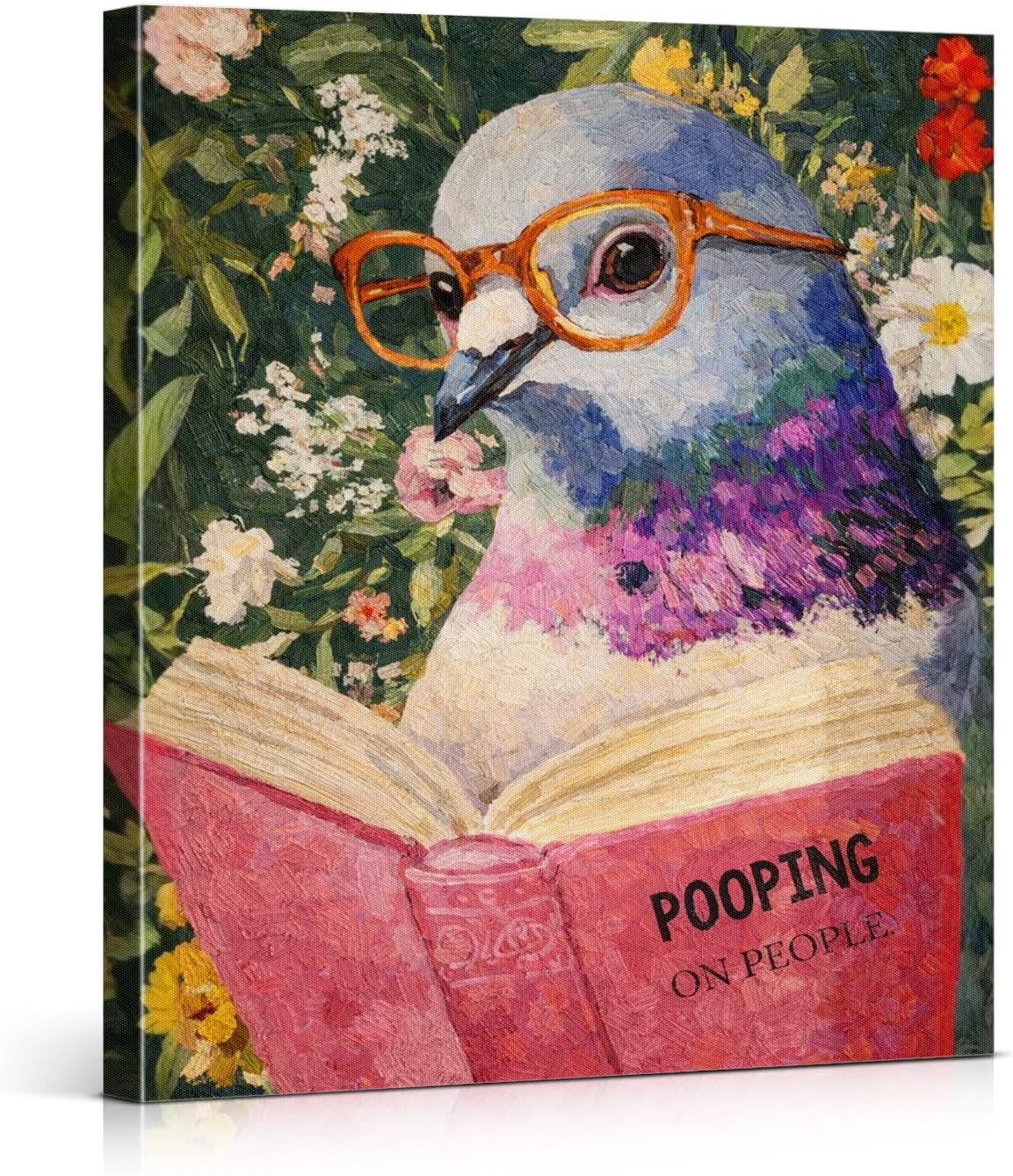 Funny Pigeon Bathroom Wall Art Print - Vintage Pigeon Reading Canvas Poster Painting - Funny Animal Bathroom Wall Decor 8x10 Inch Framed