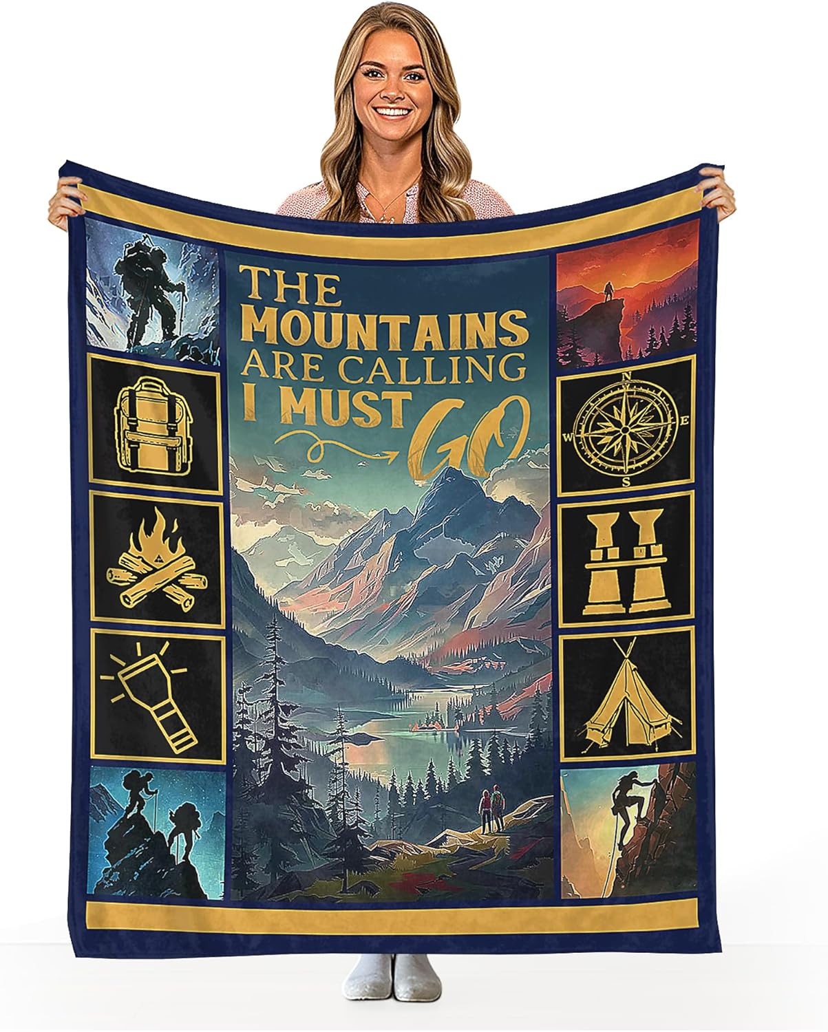 Camping Gifts Blanket Throw Mountain Climbing Camping Blanket Outdoor Camping Decor Gifts Super Warm Soft Plush Lightweight Fleece Flannel Blanket Bedding for Kids Adults Women 50"x40"