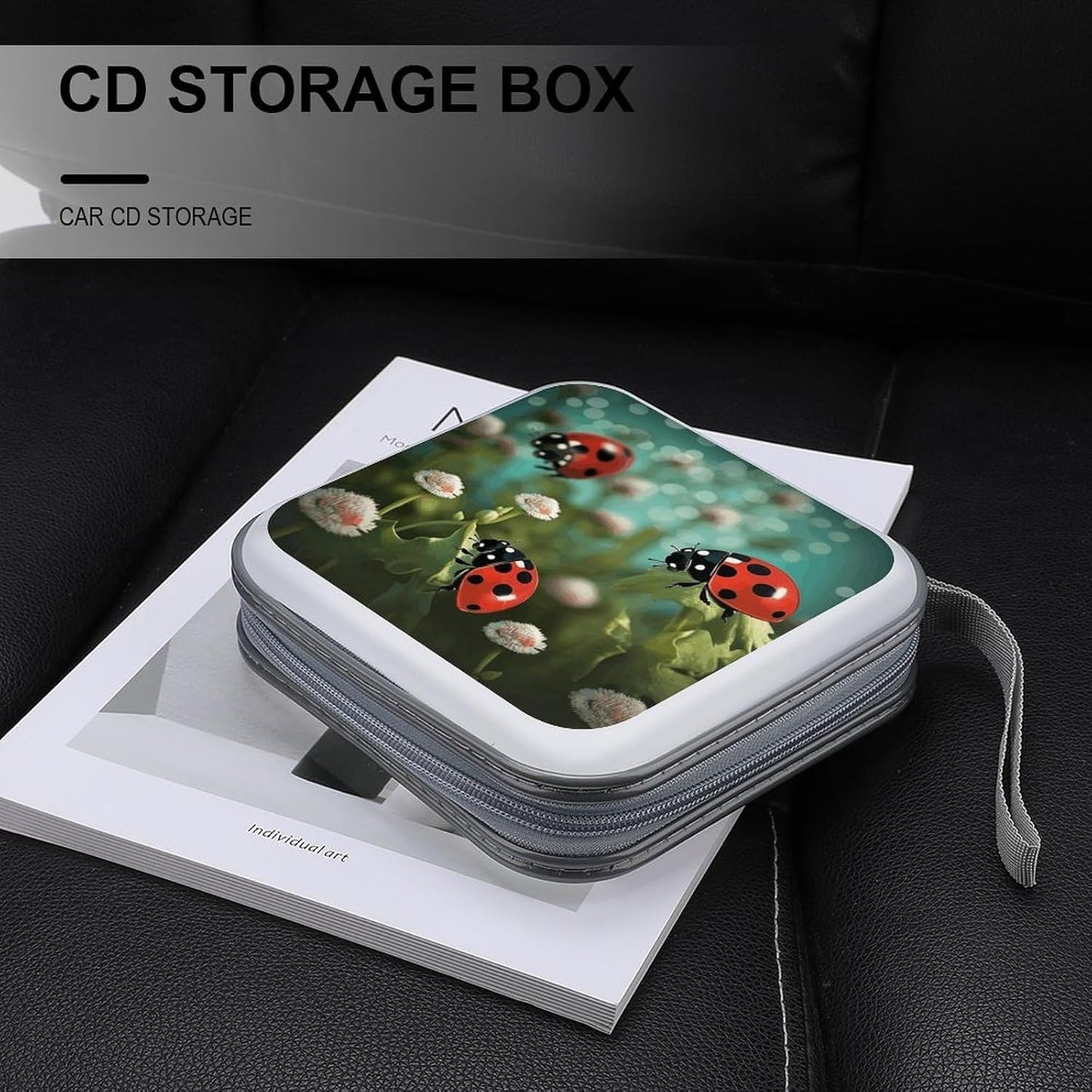 Ladybug Landscape CD Case 40 Capacity Case Zipper CD Collection Bag with Handles Cover DVD Storage Hard Plastic DVD Disc Cases Storage Binder for Car Home Office Travel