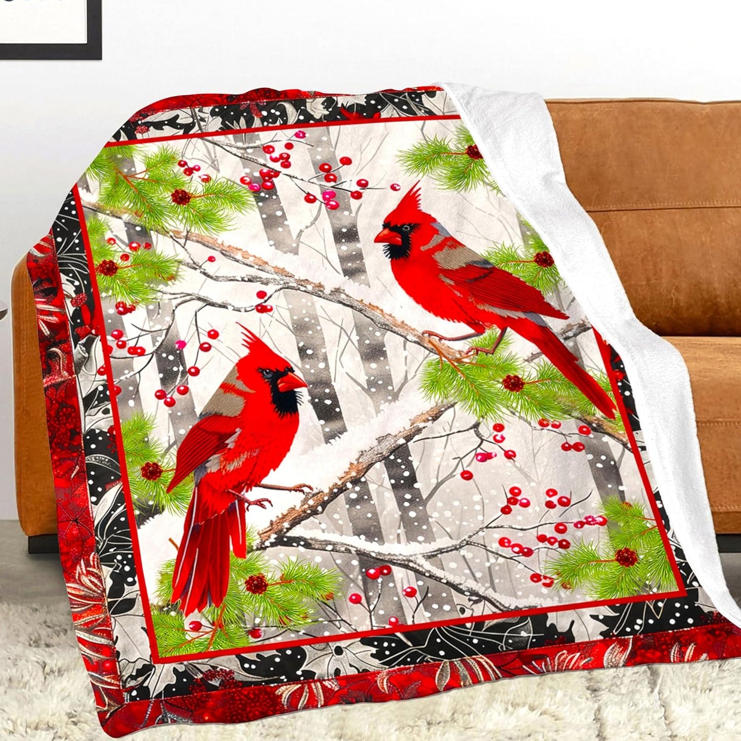 Cardinal Throw Blanket Gifts for Women Girls, Super Soft Unique Red Cardinal Stuffed Decor Bird Winter Microfiber Throw Blanket Gifts for Christmas, Warm Cozy Plush Fleece Flannel Blankets 50"x40"