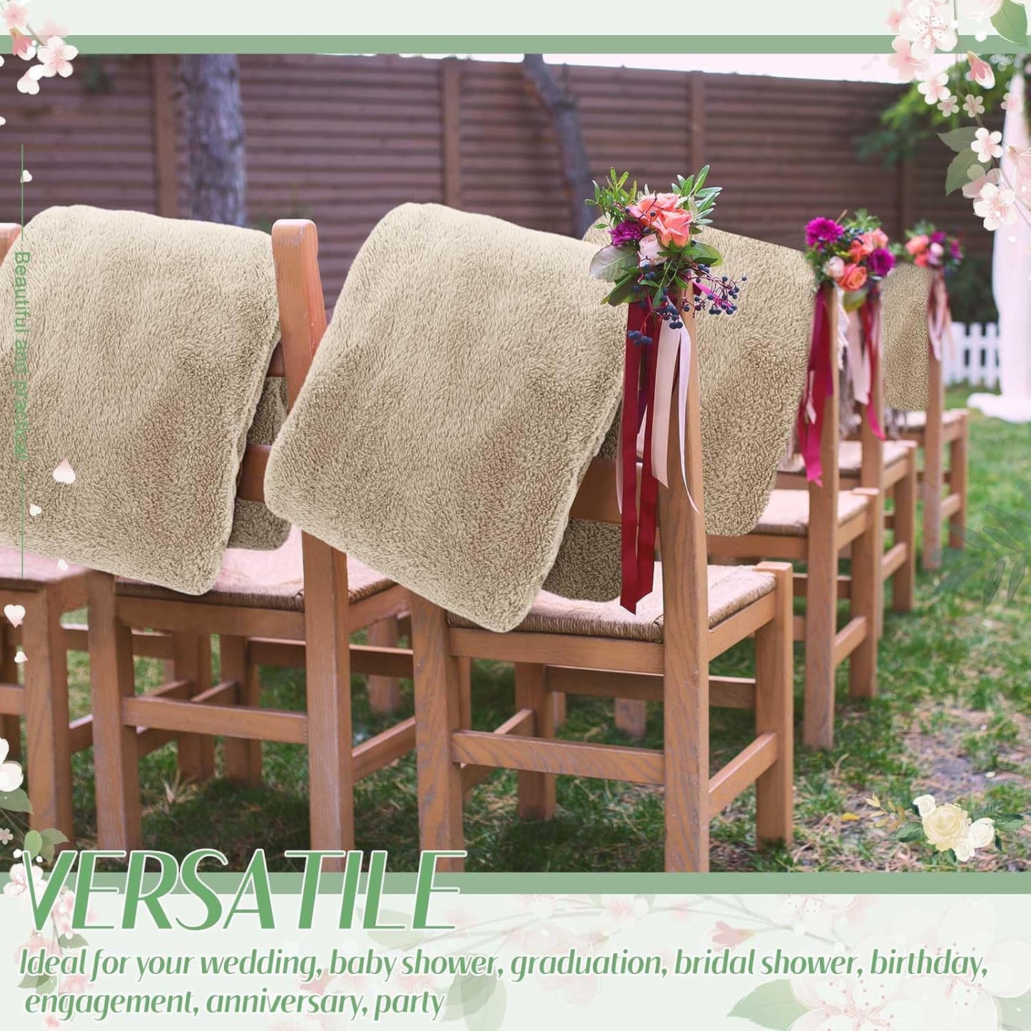 Tinideya 12Pcs 50 x 60'' Sherpa Fleece Throw Blanket Bulk with Thank You Cards and Ribbon Soft Sherpa Throw Warm Fleece Blankets for Wedding Gifts Bed Couch Sofa Season(Khaki)