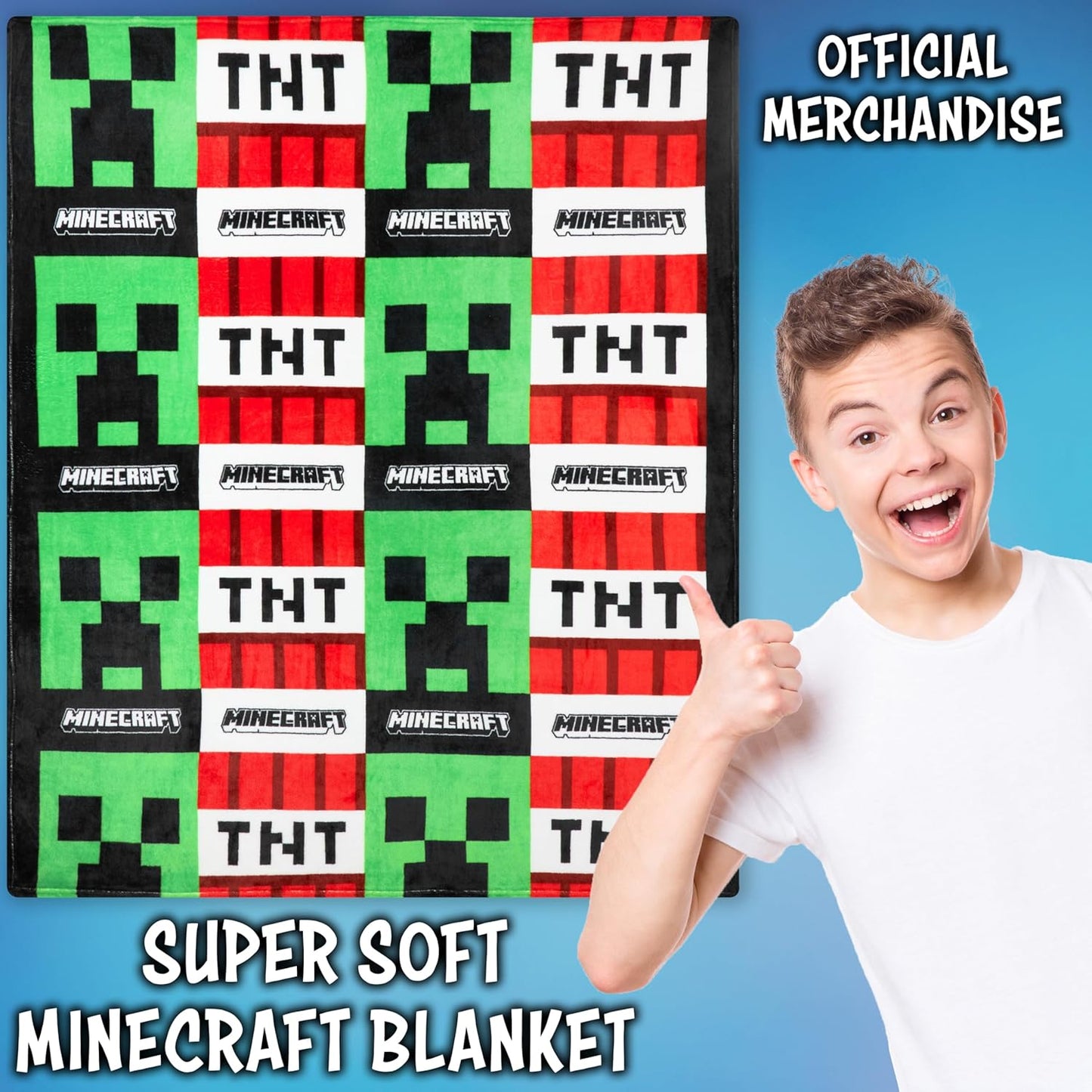 Minecraft Fleece Blanket 61.5 x 50 Soft Plush Throw Blanket Bedding for Gamers Creeper and TNT Gifts for Kids