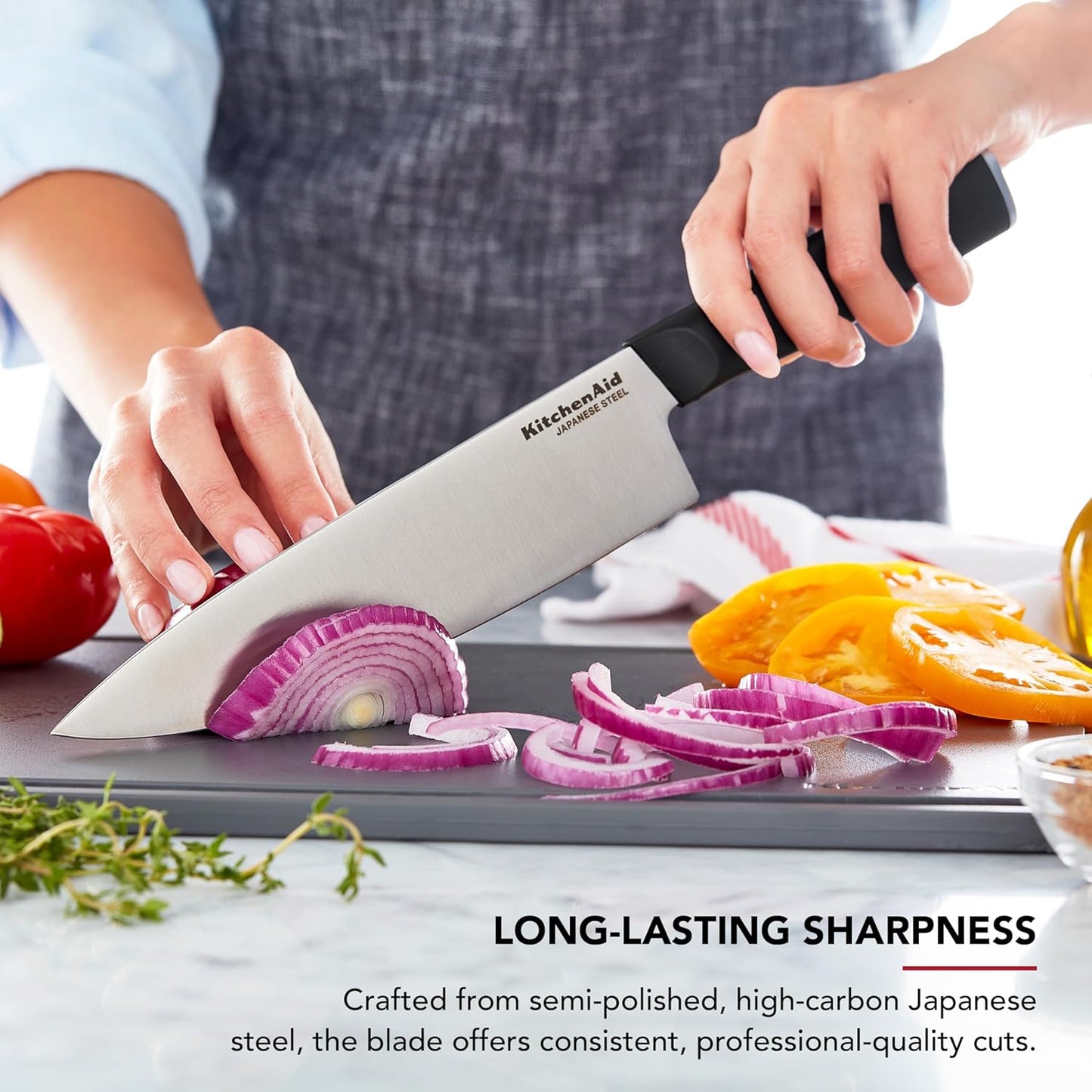 KitchenAid Classic Slim Knife Block Set with Built-In Knife Sharpener, High Carbon Stainless Steel Kitchen Knives, Sharp Kitchen Knife Set with Block, Black, 14 Piece