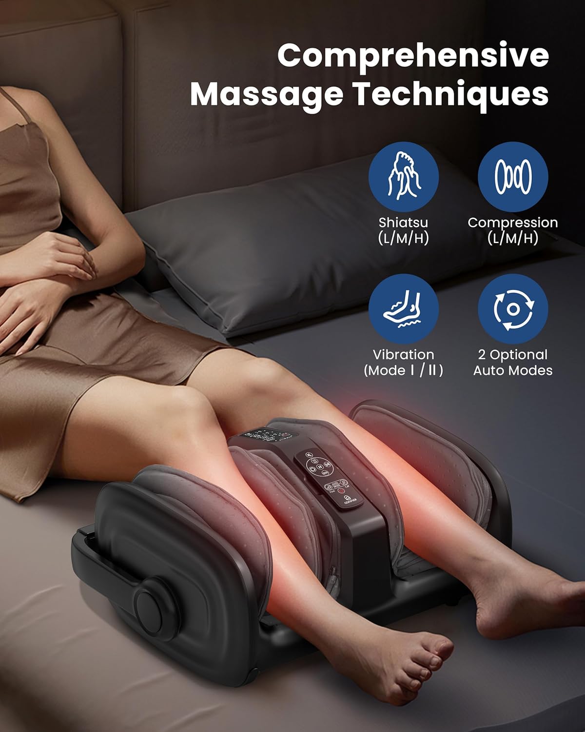COMFIER Shiatsu Foot & Calf Massager with Heat – Kneading, Vibration & Compression, Adjustable Intensity, Remote Control, Fits Up to Size 14 – Relaxation & Comfort Massager for Women & Men