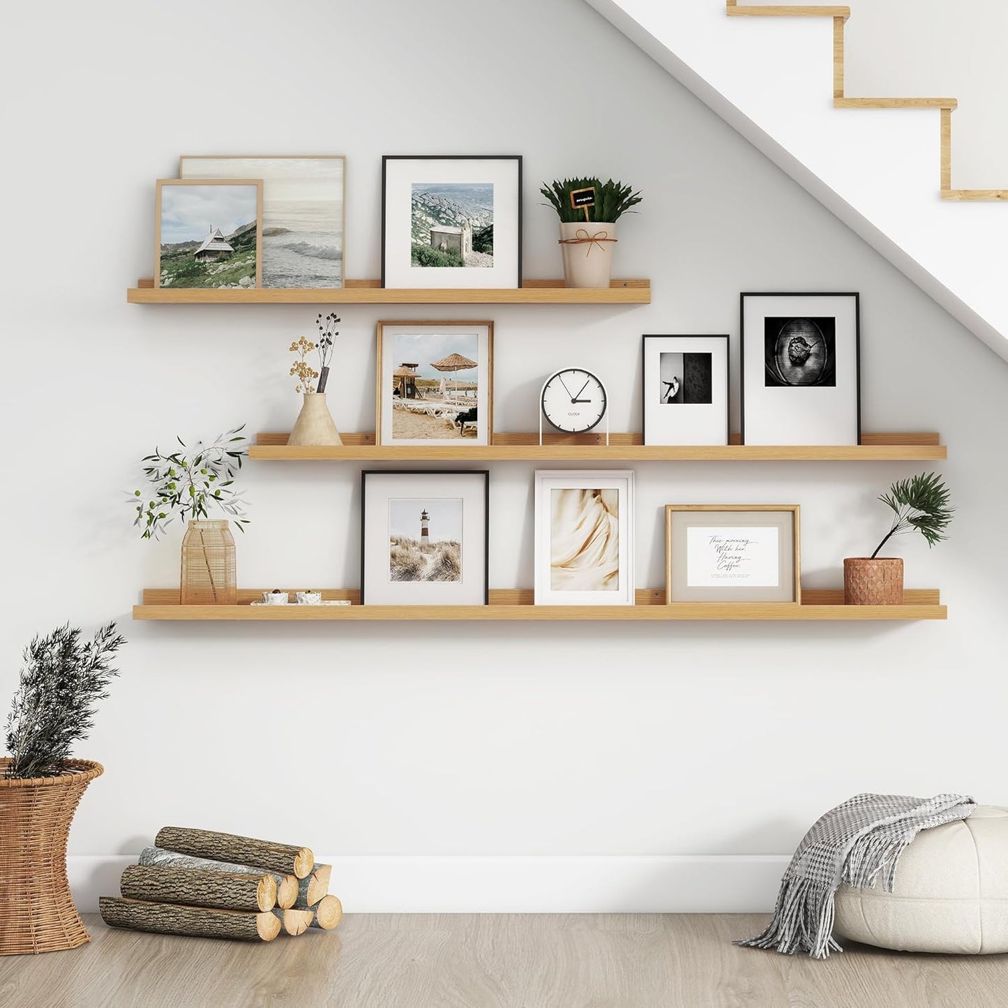 Floating Picture Ledge Shelves Set of 4, 48 Inch Shelves with Lip - Large Nursery Book Shelf for Toys Storage, Kids Bookshelf - Wall Mounted Living Room Bedroom Decor Frames
