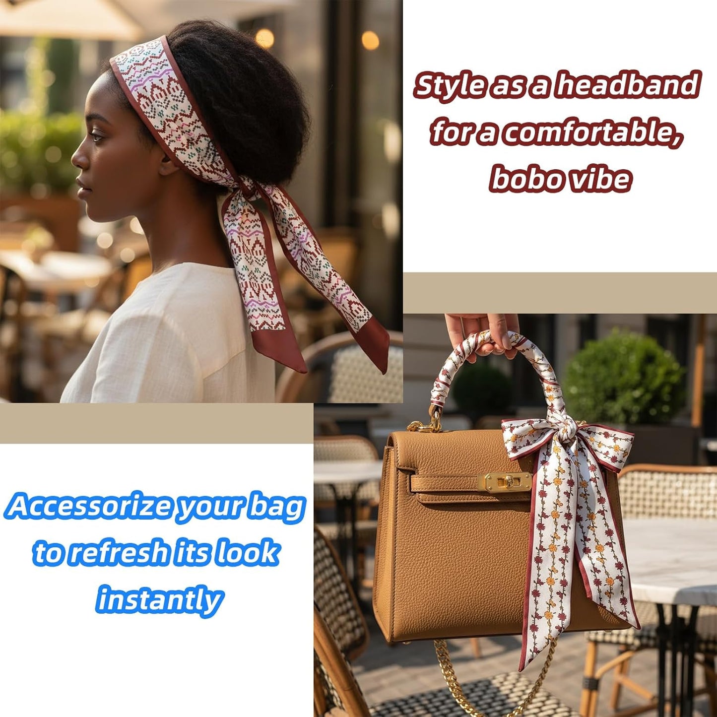GoldenLife Fashion Scarves for Women, Multifunctional Boho Scarves Headbands Satin Scarf for Bag Hair Accessories (6 Pack)