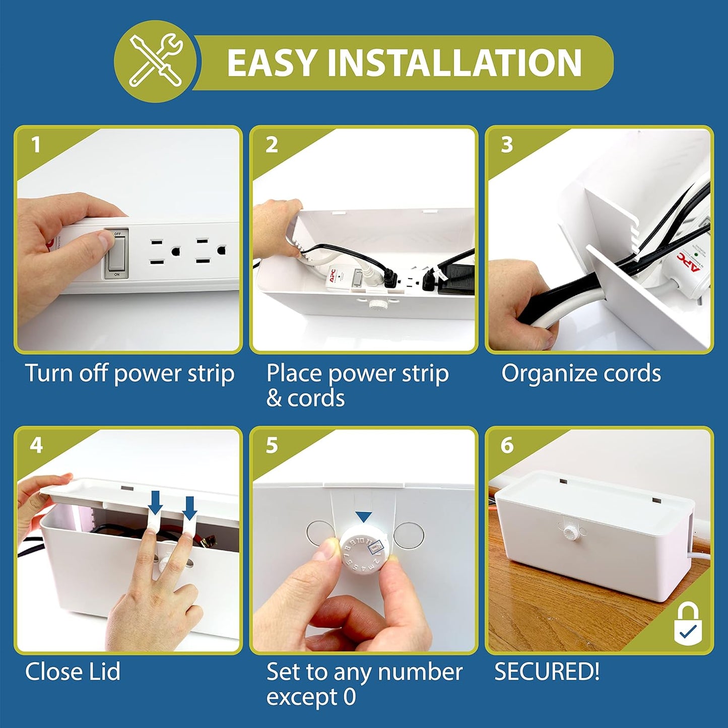 Power Strip Cover Box - Effectively Baby Proofs Power Strip with Patented Dual Lock. Convenient Side Openings for Cords & Cables. Protects Small Hands & Fingers