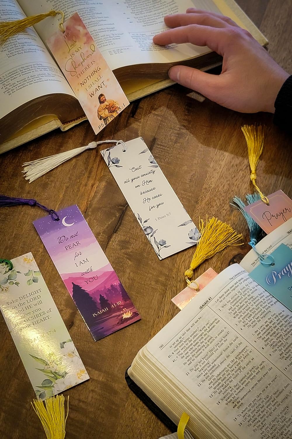 NC Set of 12 Bible Verse Bookmarks with Prayers - 6 Unique Designs with Matching Tassels - 5x15cm, Inspirational, Spiritual & Religious Christian Bookmarks, Perfect for Gifts