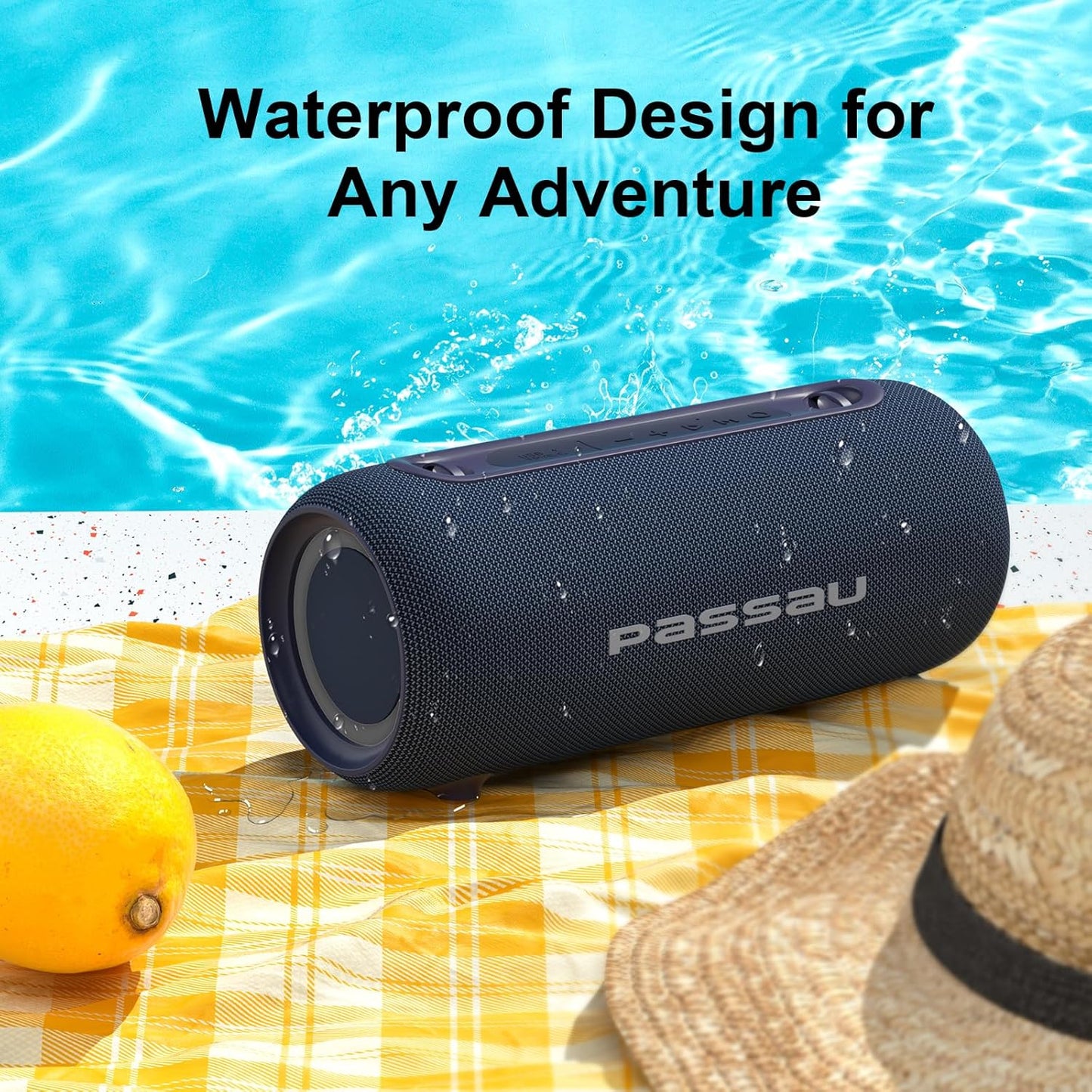 Passau Portable Bluetooth Speakers 40W Peak Loud Stereo Sound, Passive Radiators-Deep Bass, All Day Playtime, Adjustable Strap, BT5.3, IPX5 Wireless Speaker RGB Lights for Indoor Outdoor-Blue