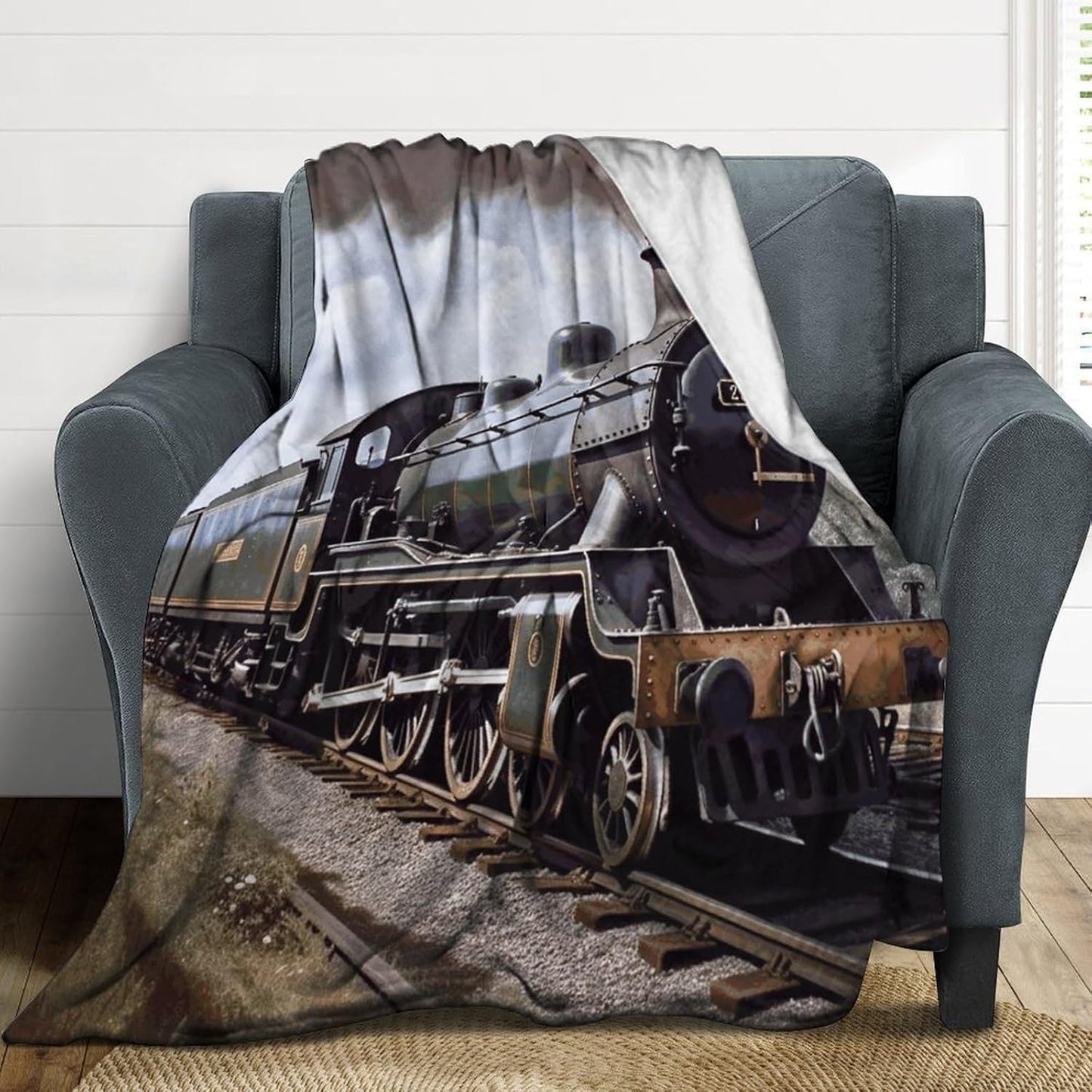 Steam Locomotive Train Blanket Super Soft Lightweight Throw Blanket Cute Cozy Warm Bed Blanket Decorative Fuzzy Blanket All-Season Home Decor Gift for Sofa Couch Living Room 60"*80"（150 * 200cm）