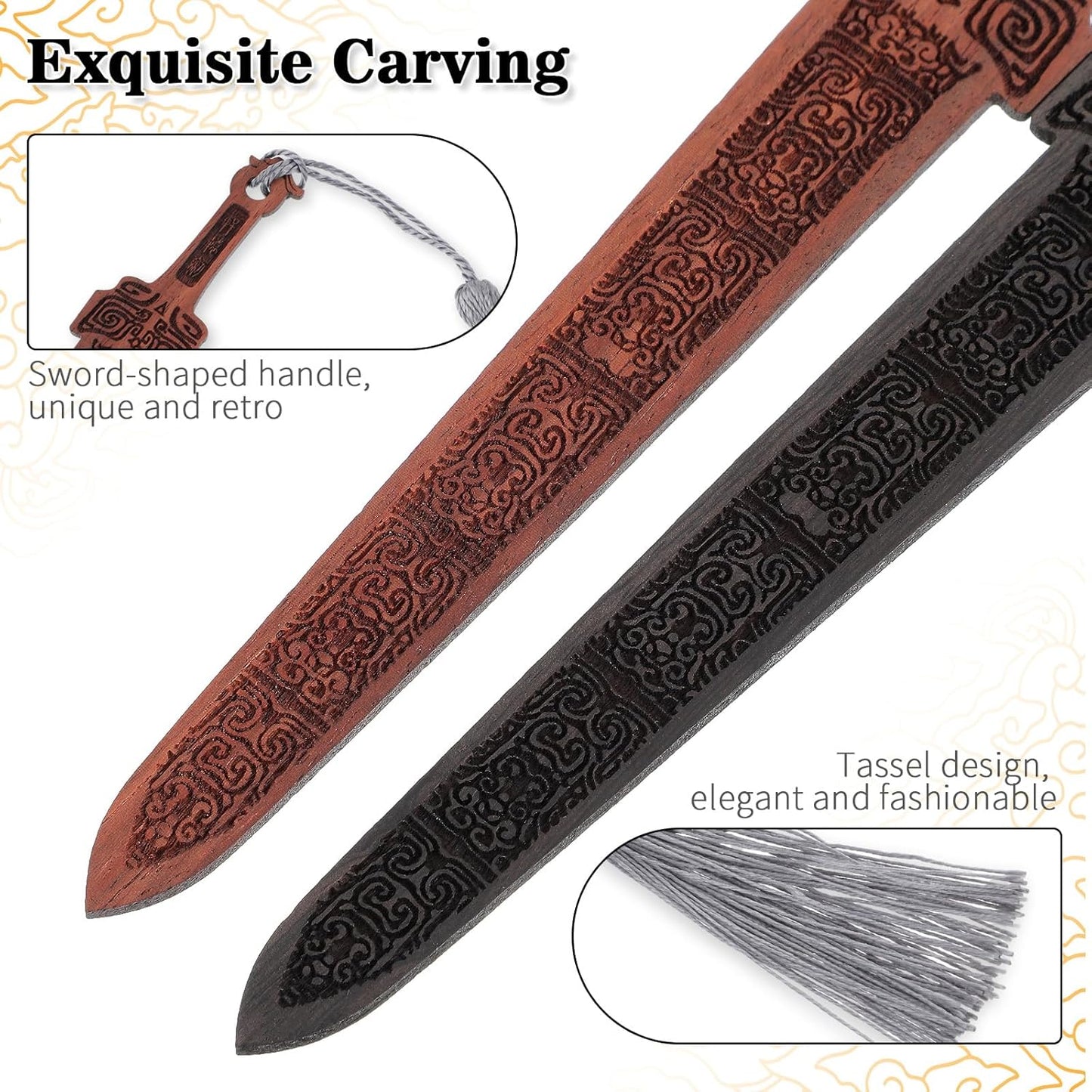 2PCS Sword Shaped Wooden Bookmarks, Creative Vintage Wood Bookmark, Handmade Wood Book Mark Reading Page Markers Woods Book Marks for Men Crafting Books Lovers
