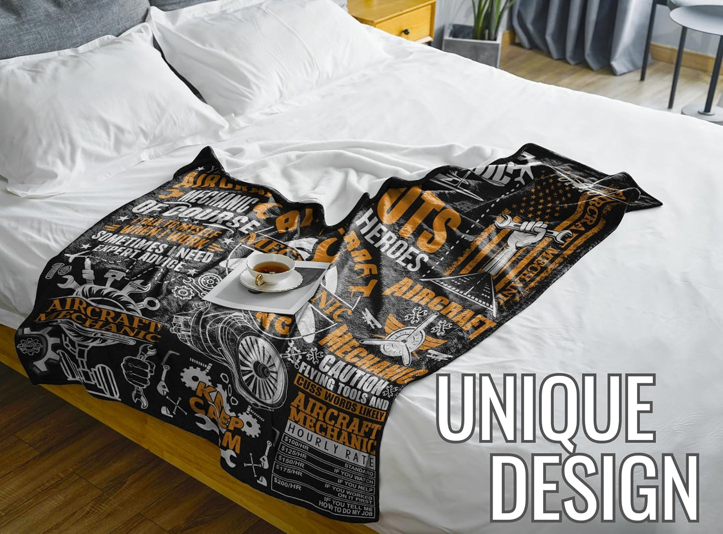 Aircraft Mechanic Gifts, Aircraft Mechanic Blanket Gifts for Men, Soft Flannel Blanket, 65 x 50 inches