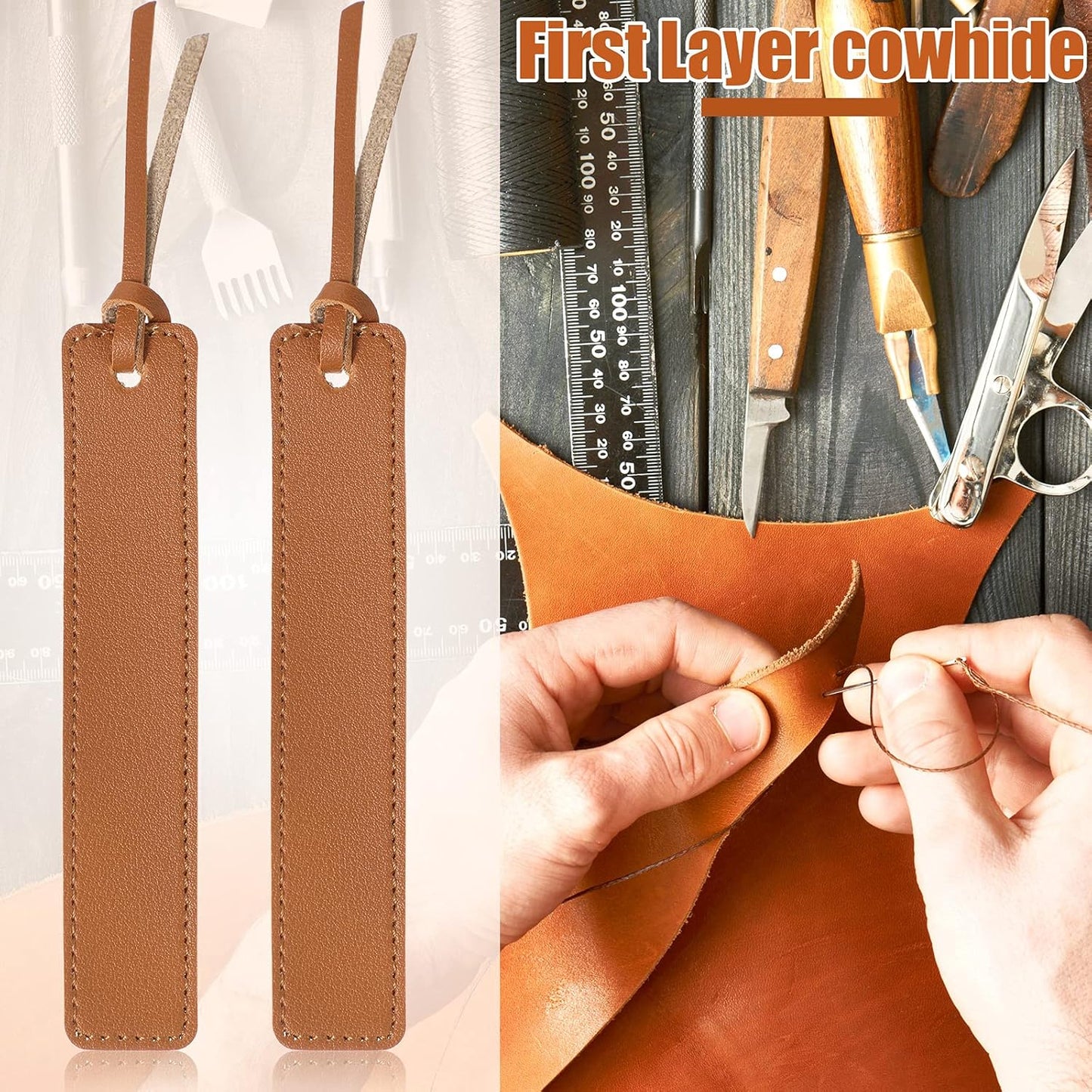 Zonon 10 Pieces Leather Bookmarks Handmade Genuine Leather Page Markers Personalized Bookmarks for Book Reading Bookworm Book Lovers Readers Writers Accessories(Light Tan)