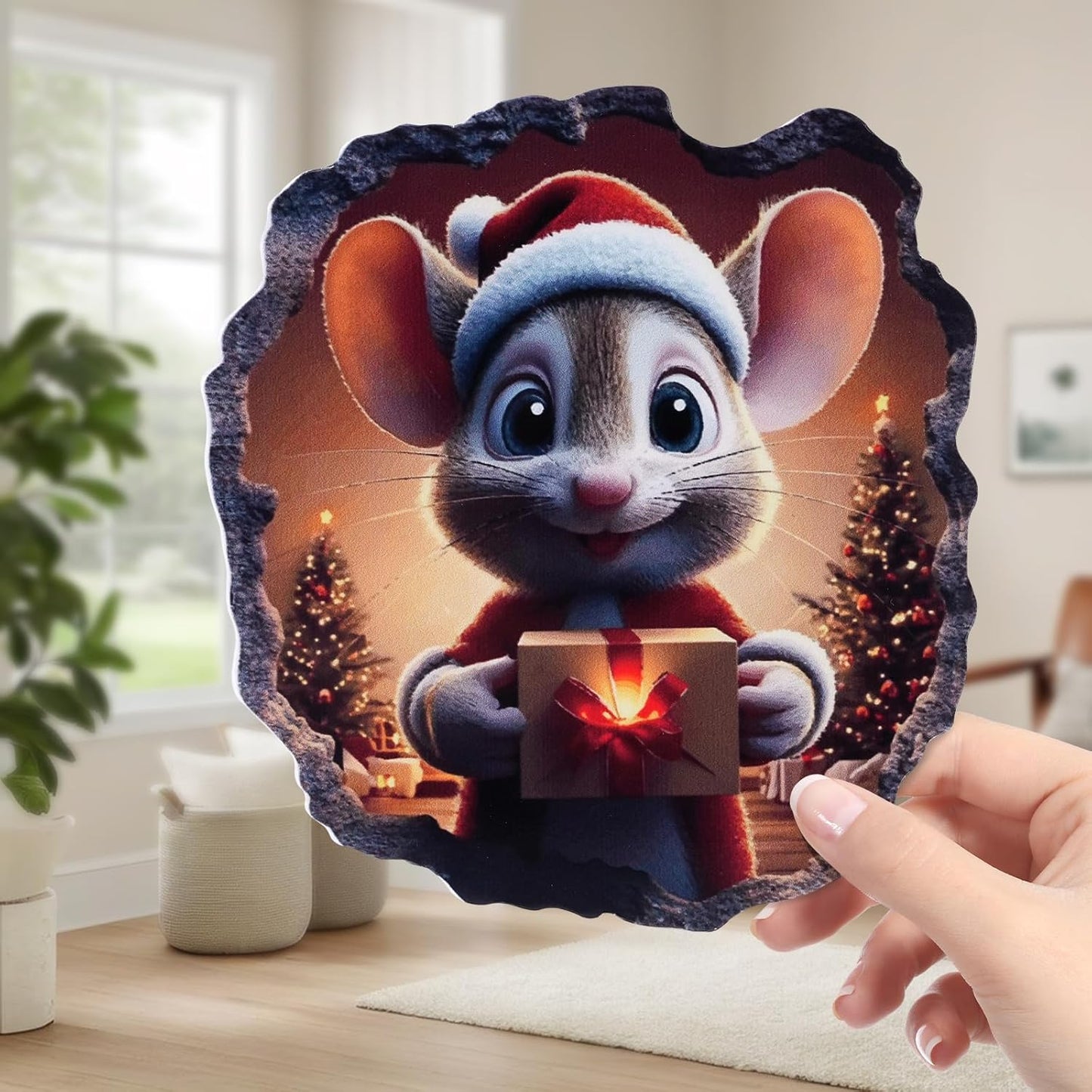 5PCS 3D Mouse Hole Wall Decals Peel and Stick Christmas Funny Whimsical Murals Wallpaper Art Decor Wall Stickers for Kids Room Door Playroom Stair Riser Bathroom Kitchen Nursery