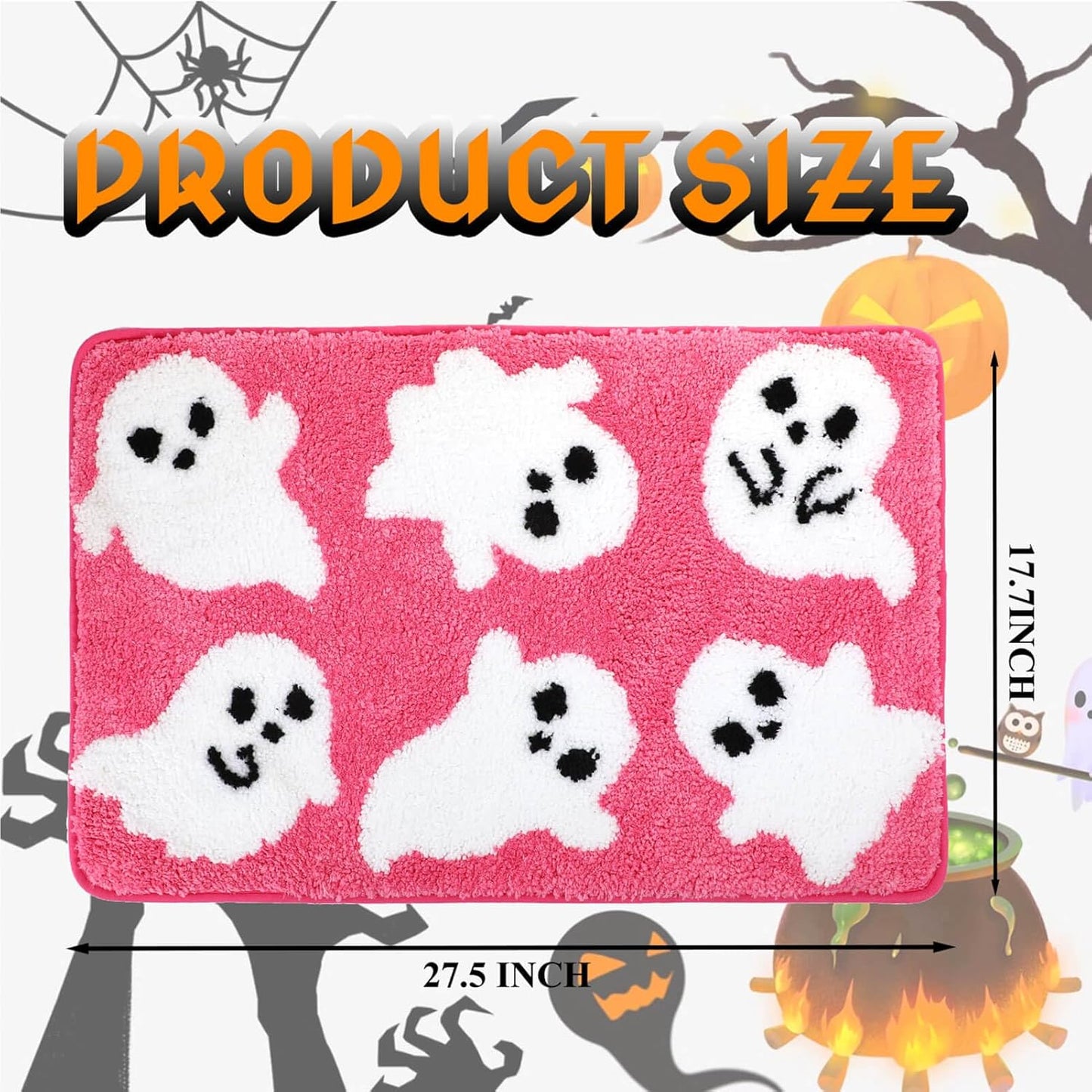 Halloween Bath Mat, Pink Ghost Bathroom Rugs Non-Slip, Soft Absorbent Washable Bath Rug for Shower Floor, Cute Rug for Bedroom Home Decor - Unique Gift