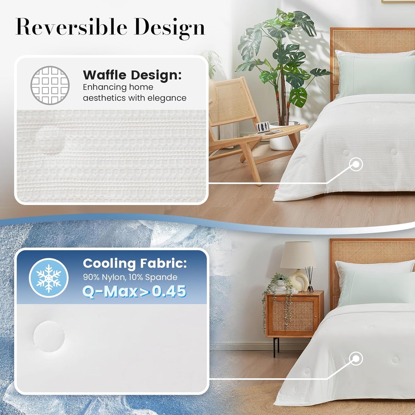 Amélie Home Waffle Cooling Comforter King Size, Q-Max 0.45 Reversible Lightweight Cooling Blanket for Hot Sleepers, Breathable Bedding for Night Sweats, 106"x90", White