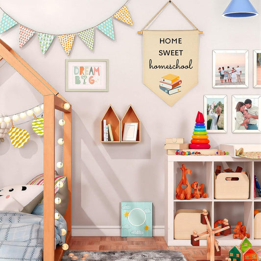 Home Sweet Homeschool Wall Art Inspirational Reading Room Flag Decor Positive Home Study Learning Room Wall Poster Decor Gifts for Son Daughter Boys Girls Kids Teen Pennant Banner Sign Art