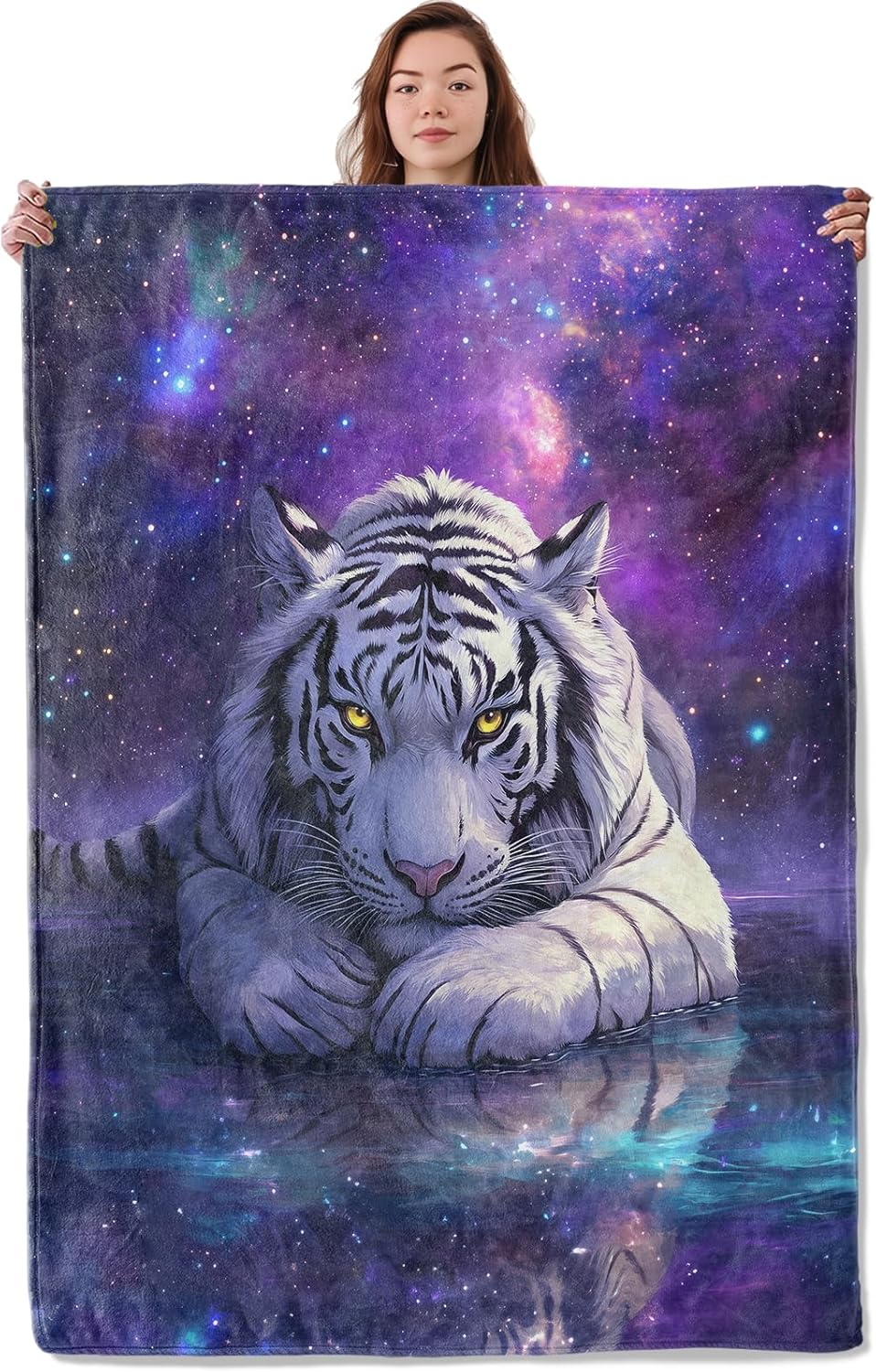 Galaxy Tiger Blanket, Soft Warm Cozy Majestic White Tigers Throw Blanket Gifts for Adults Kids Women, Lightweight Fuzzy Comfy Flannel Blankets for Couch, Travel, Bed, House Decor 60×50 Inch