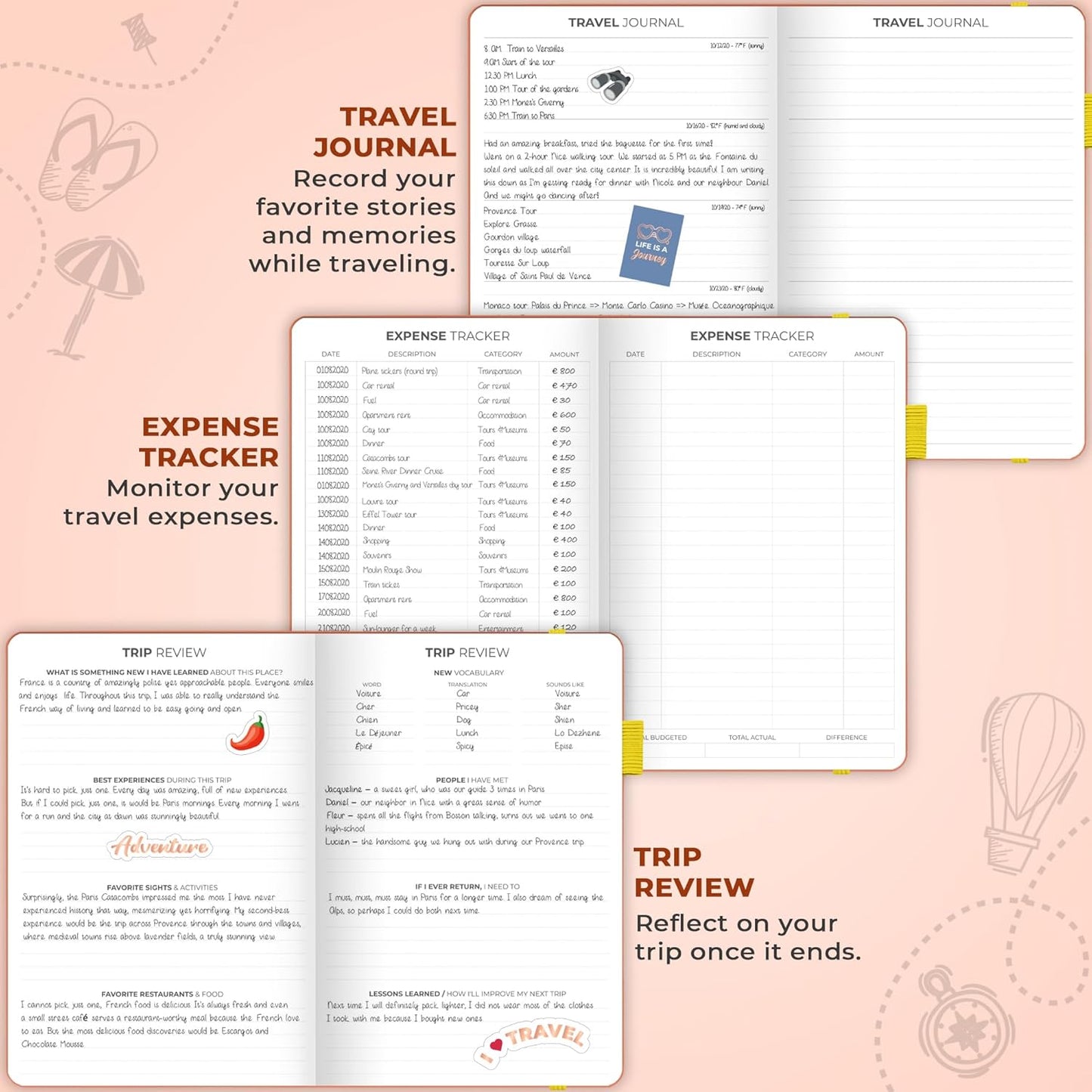 Clever Fox Travel Journal – Vacation & Trip Organizer with Budget Plan, Packing List, Travelling Expense Tracker, A5 (Orange)