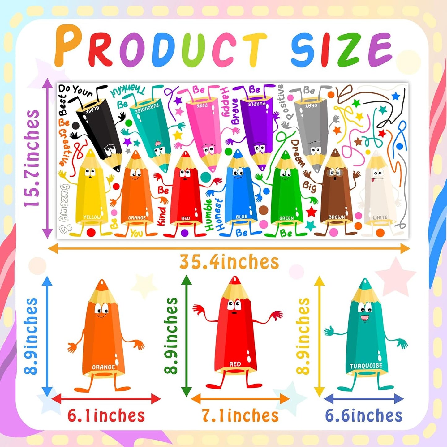 Kids Playroom Wall Stickers Color Wall Decal Peel and Stick Colorful Inspirational Art Decals for Classroom Be Kind Positive Quotes Walls Decor Crayon Vinyl Sticker for Daycare Nursery School Supplies