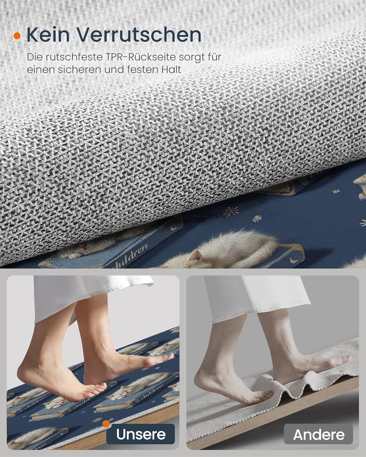 Washable Cute Cat Books Area Rug, 6Ft Round Rugs for Living Room Soft Carpet for Bedroom Animals Starry Sky Indoor Stain Resistant Non-Shedding Floor Carpet, Navy Blue, 6Ft-Round
