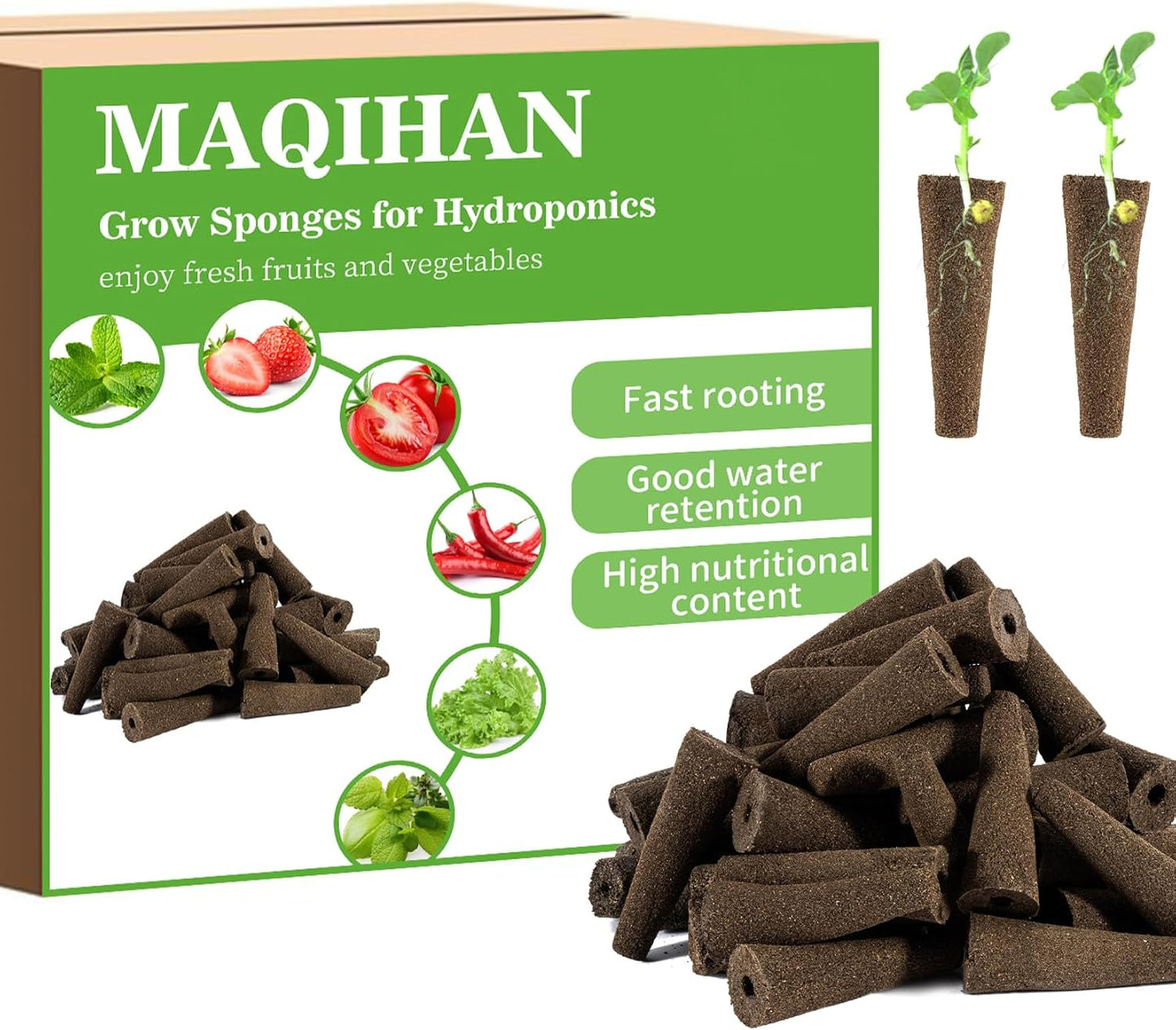 MAQIHAN 100 Grow Sponges for Hydroponics - Seed Pods for Garden Seed Starter Pods Growing System Plant for Seed Plugs Garden Cube Sponges Replacement