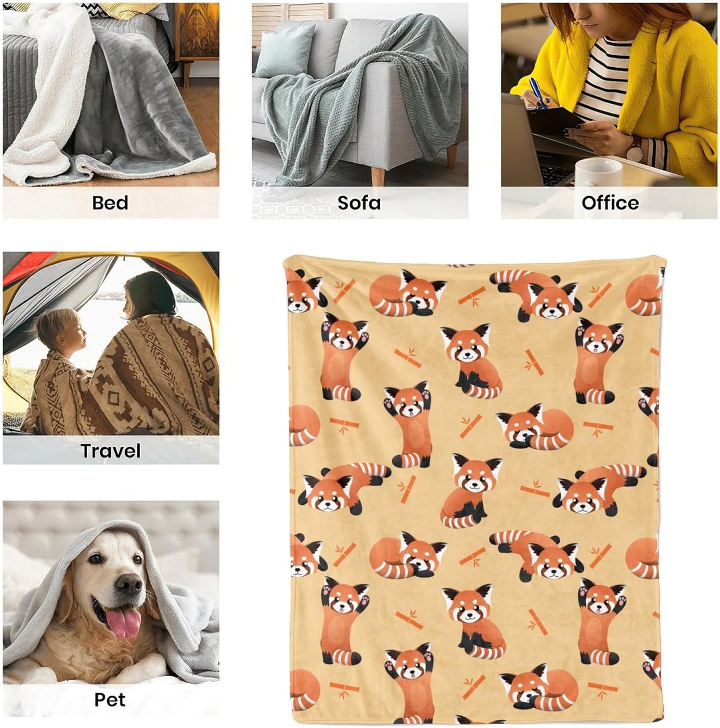 Red Panda Ultra Soft Blanket, Cute Animal Red Panda Cartoon Fuzzy Flannel Throw Blanket Cozy Plush Blanket for Couch Home Bed Kids Adult Christmas Birthday Gifts Travel Office Blanket 80x60 inches