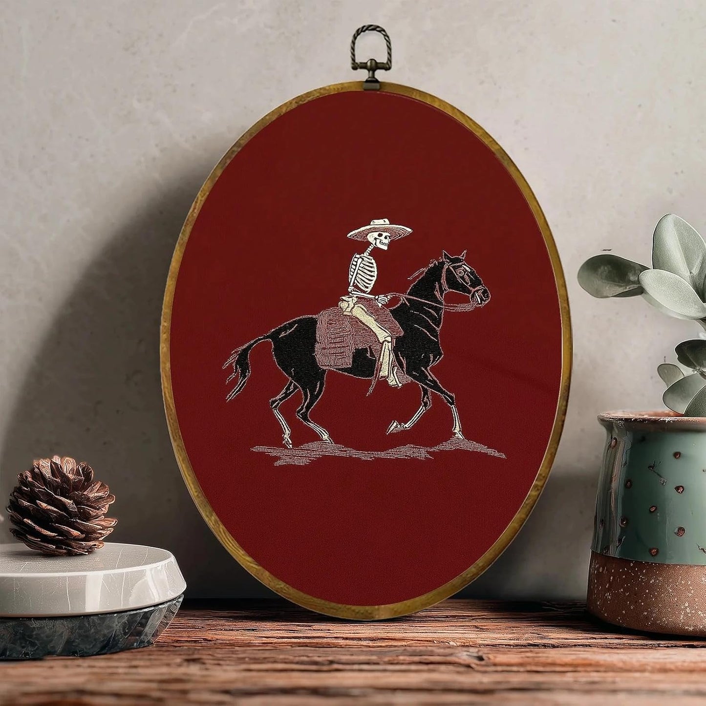 zewepri Skeleton Horse Rider Canvas – Cowboy Illustration, Rustic Gothic Decor, 8.6×11.4 inches, High-Density Printed Wall Art for Bedroom, Living Room, Study, or Art Lovers Gift