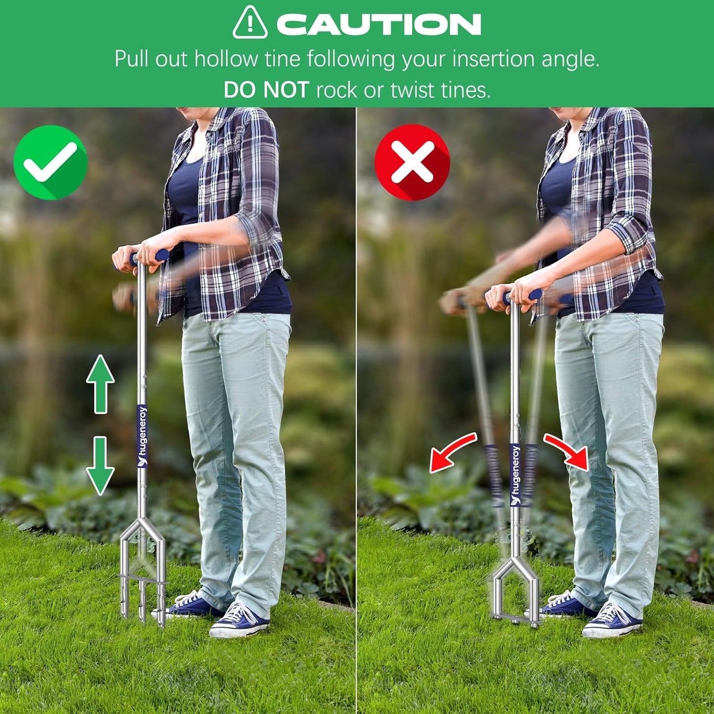 Manual Push Core Aerator Lawn Tool: Semi-Assembled Lawn Aerator with 3 Replaceable Hollow Tine - Yard Aeration Tool for Lawn Grass Plug Air Aerators, Handheld Lawn Care Coring Soil Aerator - Blue