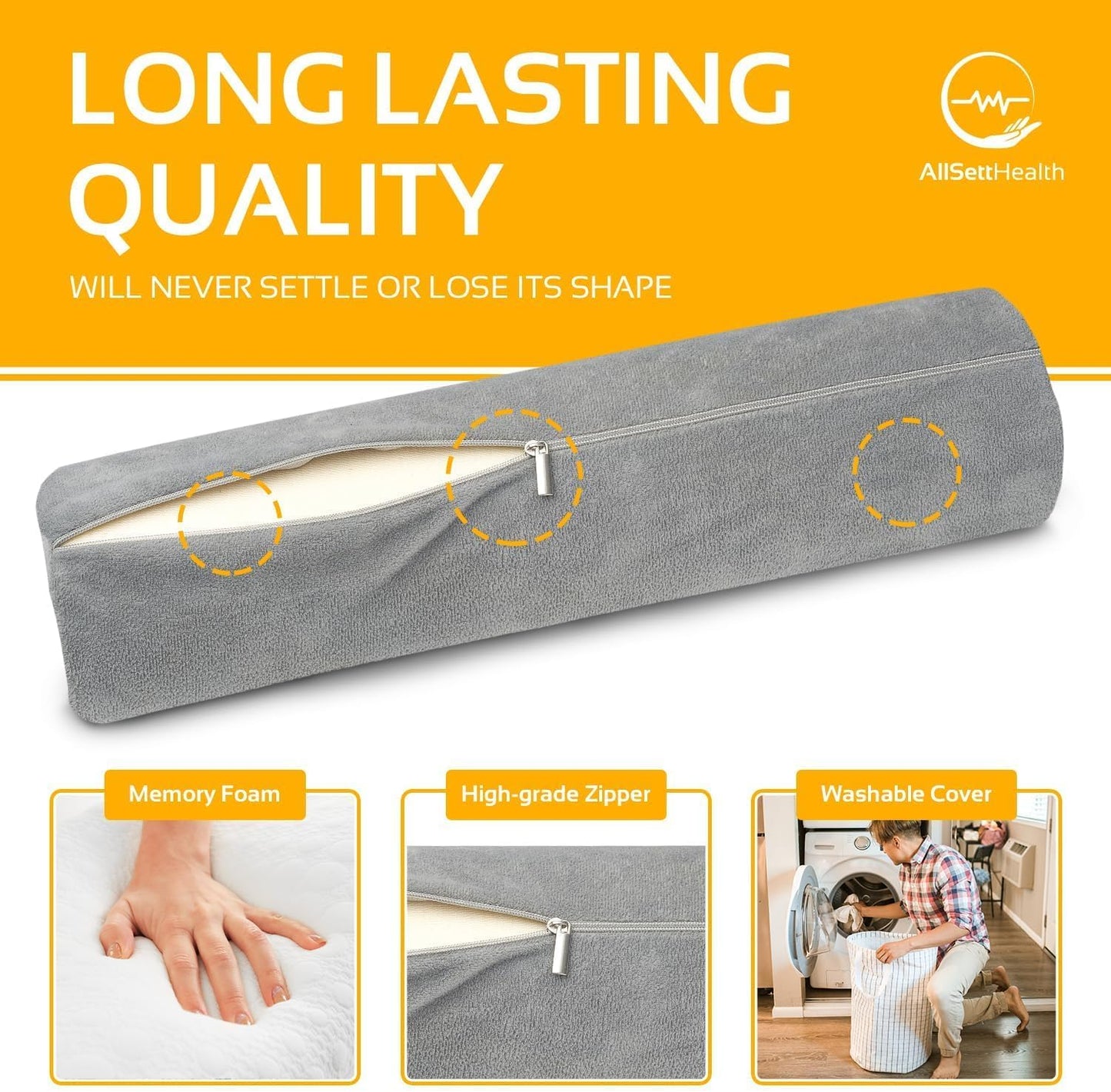 AllSett Health Firm Cervical Neck Roll Memory Foam Pillow, Bolster Pillow, Round Neck Support for Sleeping | Bolster for Bed, Legs, Back and Yoga