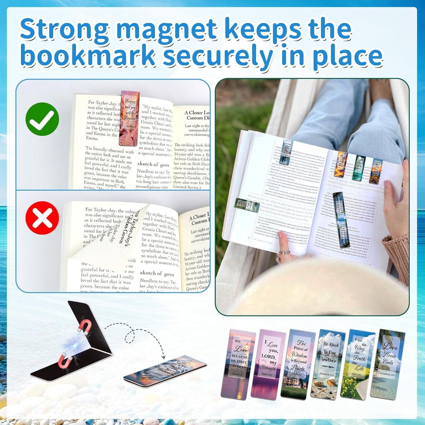 96Pack Magnetic Bookmarks Christian Bookmarks Bulk Bible Bookmark for Reading Women Men Kids Teacher Book Lovers Gifts, Religious Magnet Bookmark Clips Inspirational Personalized Book Marks (Scenery)