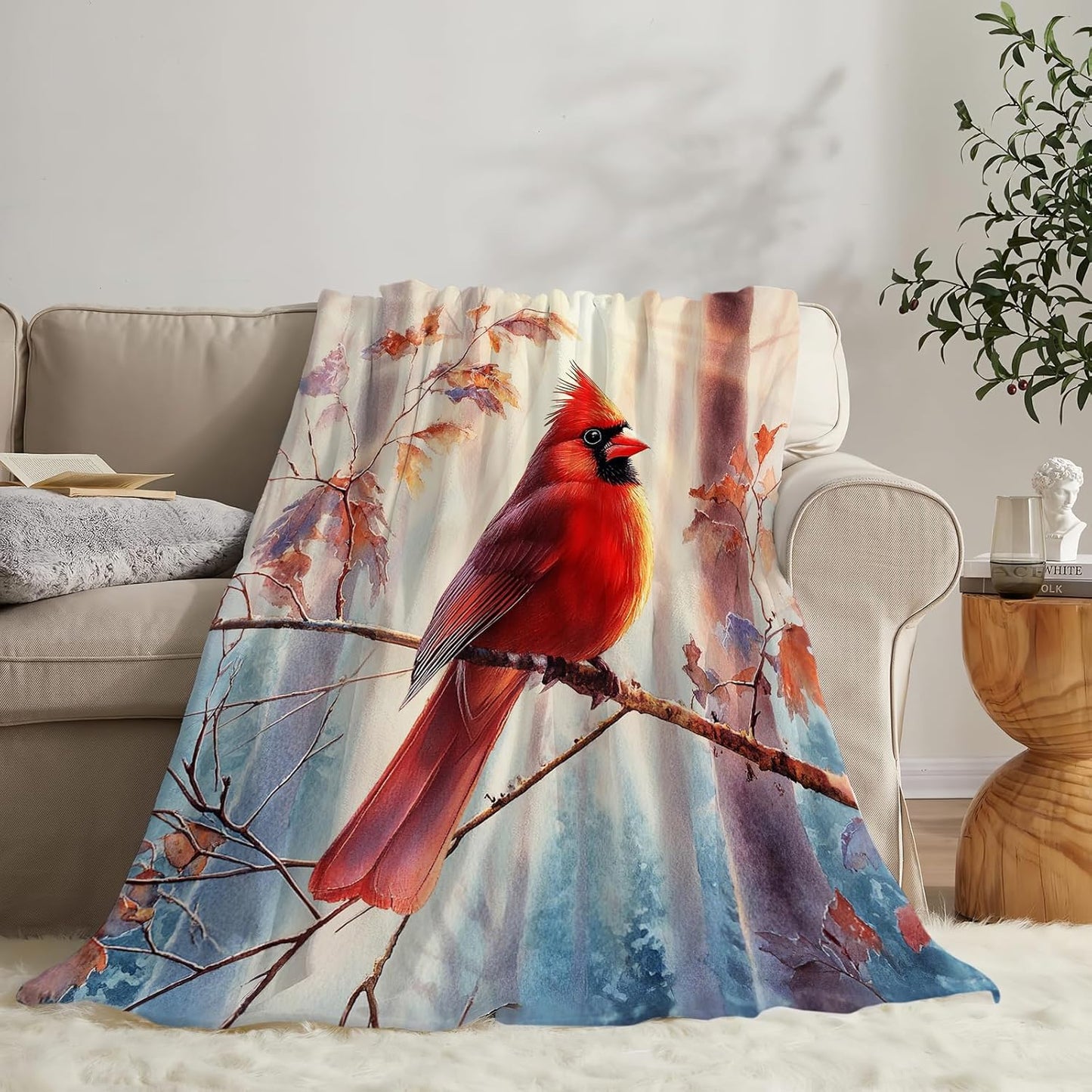 Cardinal Blanket Soft Fuzzy Fleece Cardinal Red Bird Forest Throw Blankets Decor Cozy Warm Plush Flannel Blanket Gifts for Boys Girls Men Women Home Chair Sofa Couch Bed 50"X40"