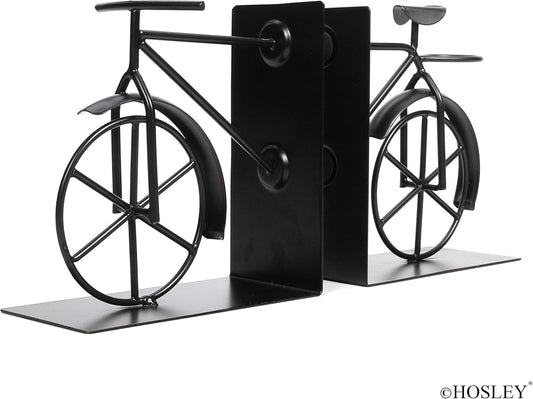 Hosley Classic Bike Bookends - 6.5" Vintage Metal Book Ends for Shelves, Heavy Duty Book Organizer for Desk, Rustic Farmhouse Book Shelf Decor, Antique Style Bookend Set, Cottagecore Home Office Decor